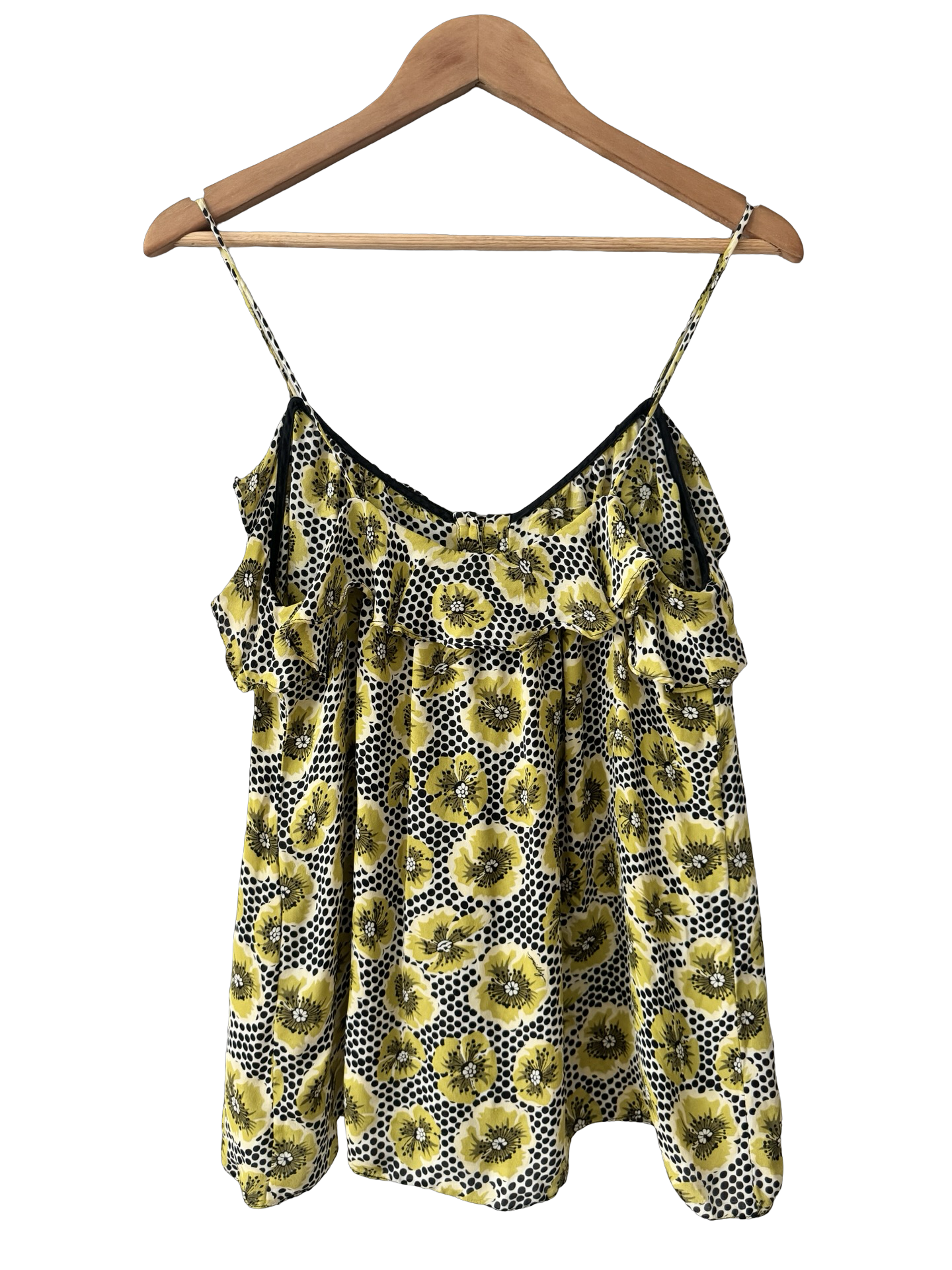 Vintage Y2K Chartreuse Poppy Silk Ruffle Camisole (M)