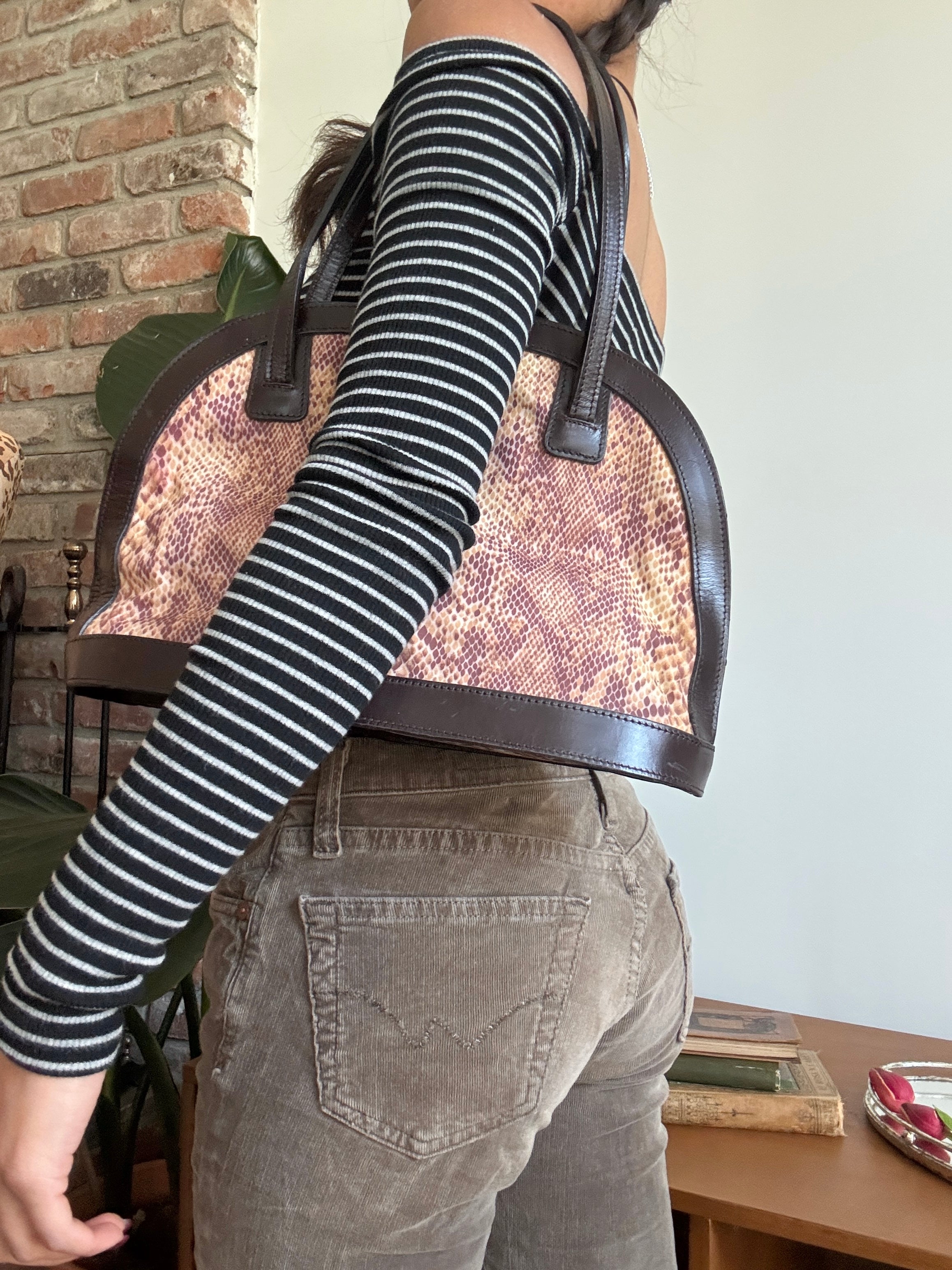 Vintage Python Print Structured Shoulder Bag