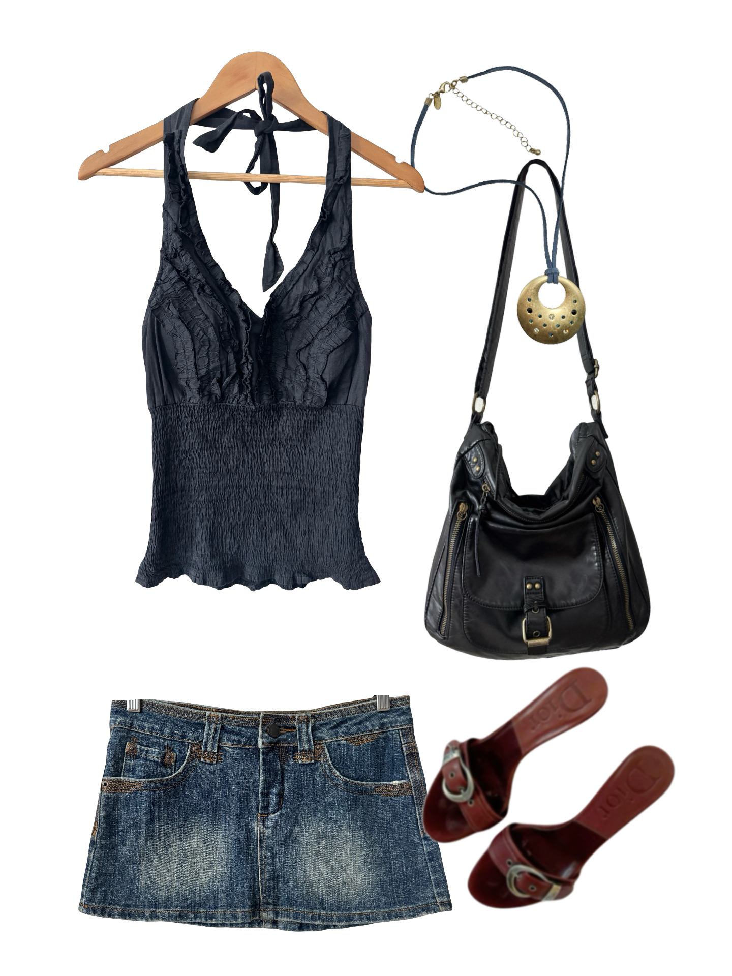 Vintage Y2K Midnight Ruffle Halter (M)