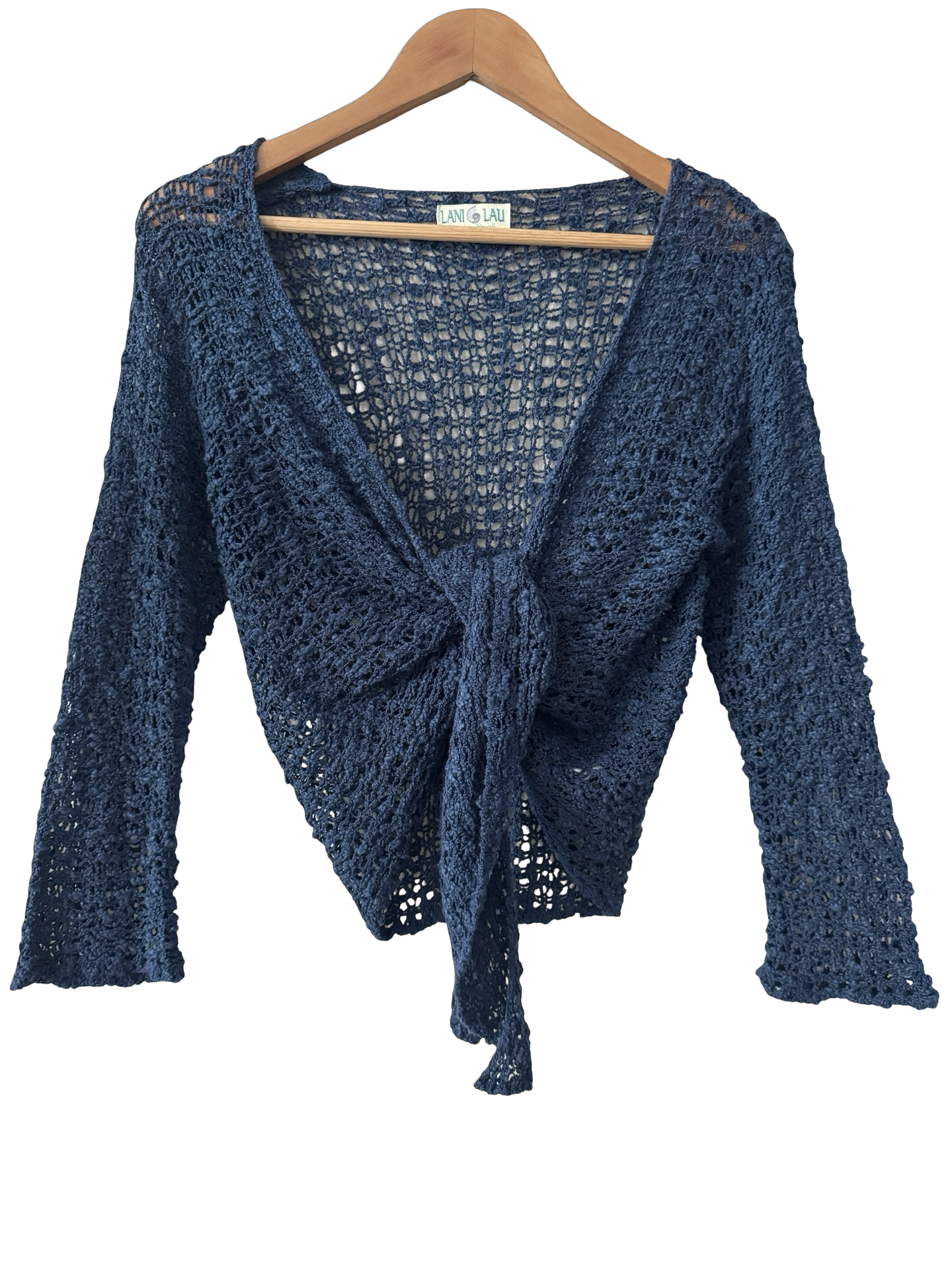 Vintage Y2K Midnight Blue Crochet Tie-Front Top (M)