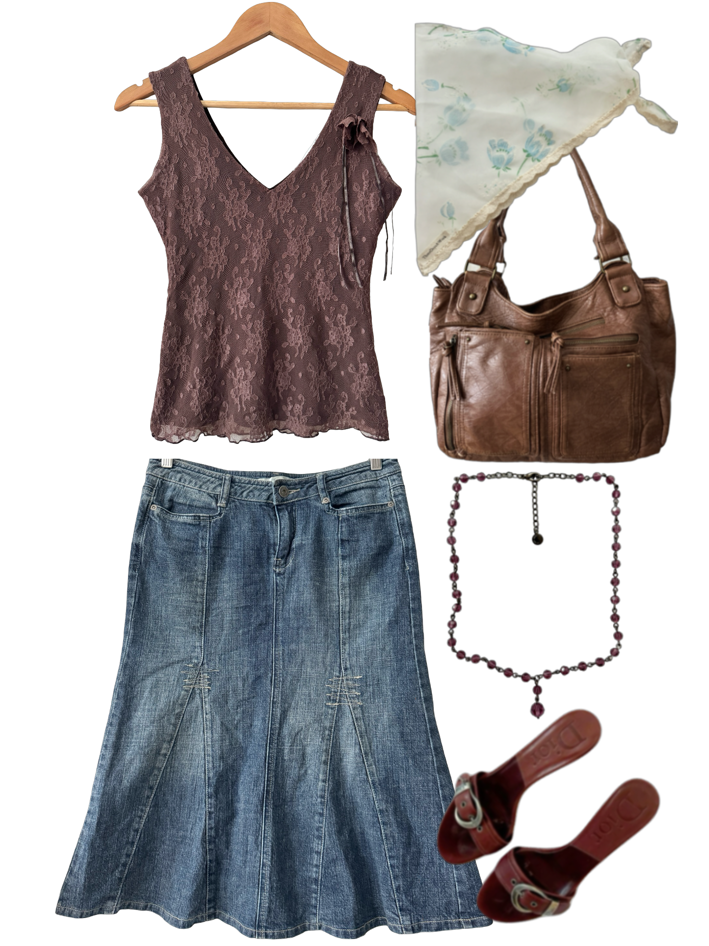 Vintage Y2K Cocoa Lace Rosette Top (S/M)