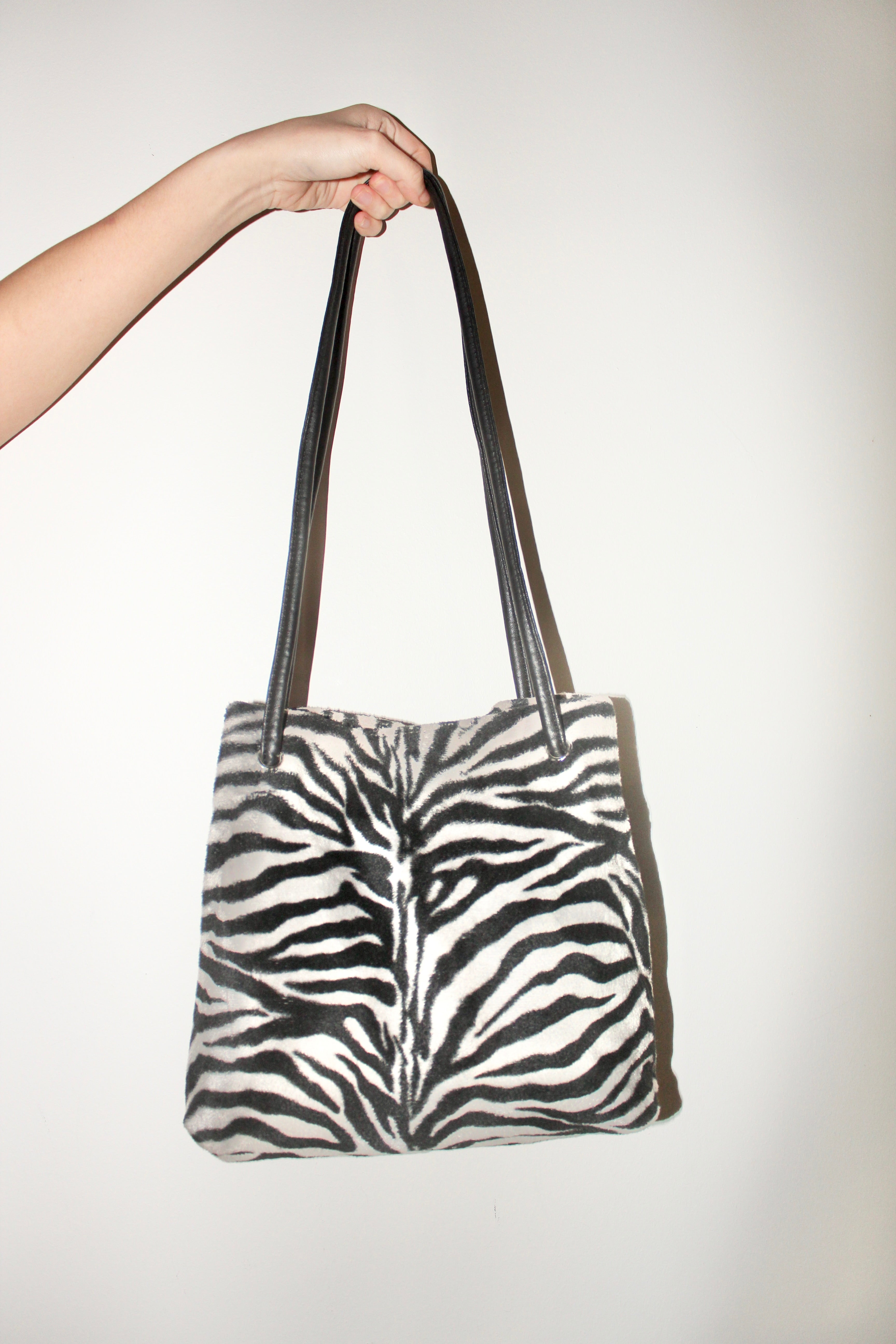 Vintage 90s Fuzzy Zebra Tote