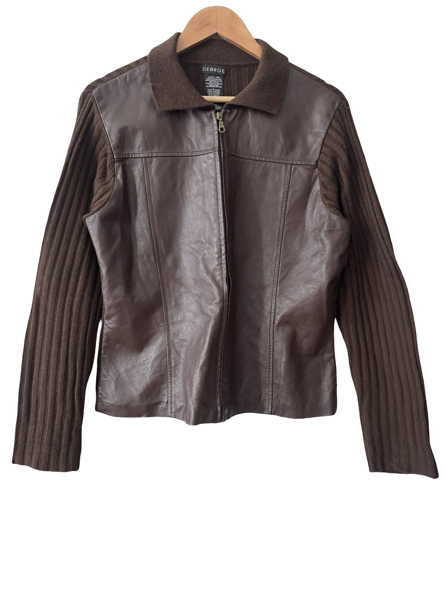 Vintage 90s Cocoa Leather Moto Zip Jacket (L)