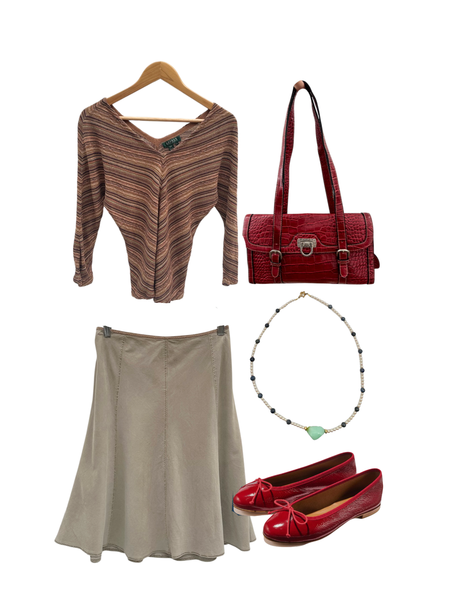 Vintage 90s Low Waisted Taupe Midi Skirt (M/L)