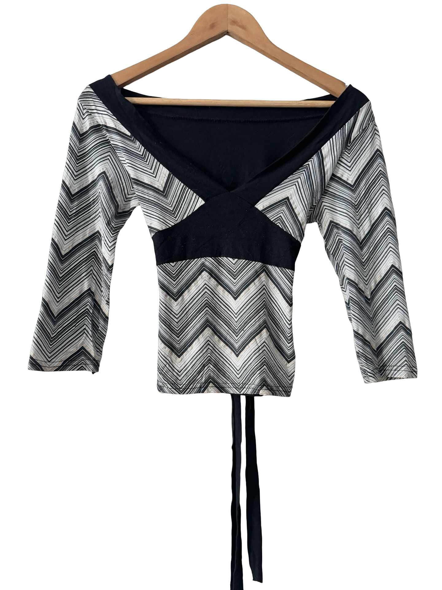 Vintage Y2K Optical Illusion Chevron Tie Wrap Top (M/L)