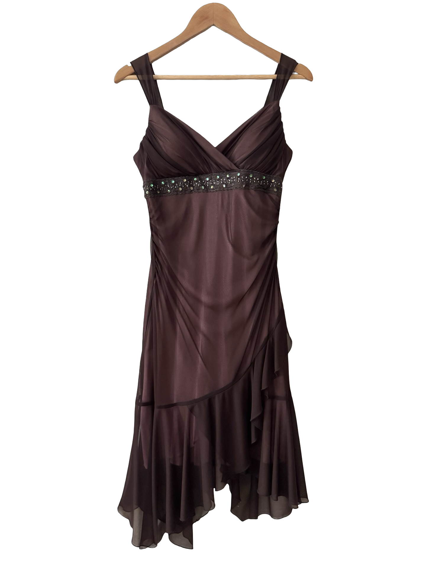 Vintage City Triangles Cocoa Chiffon Midi Dress (M) Vintage City Triangles Cocoa Chiffon Midi Dress (M)
