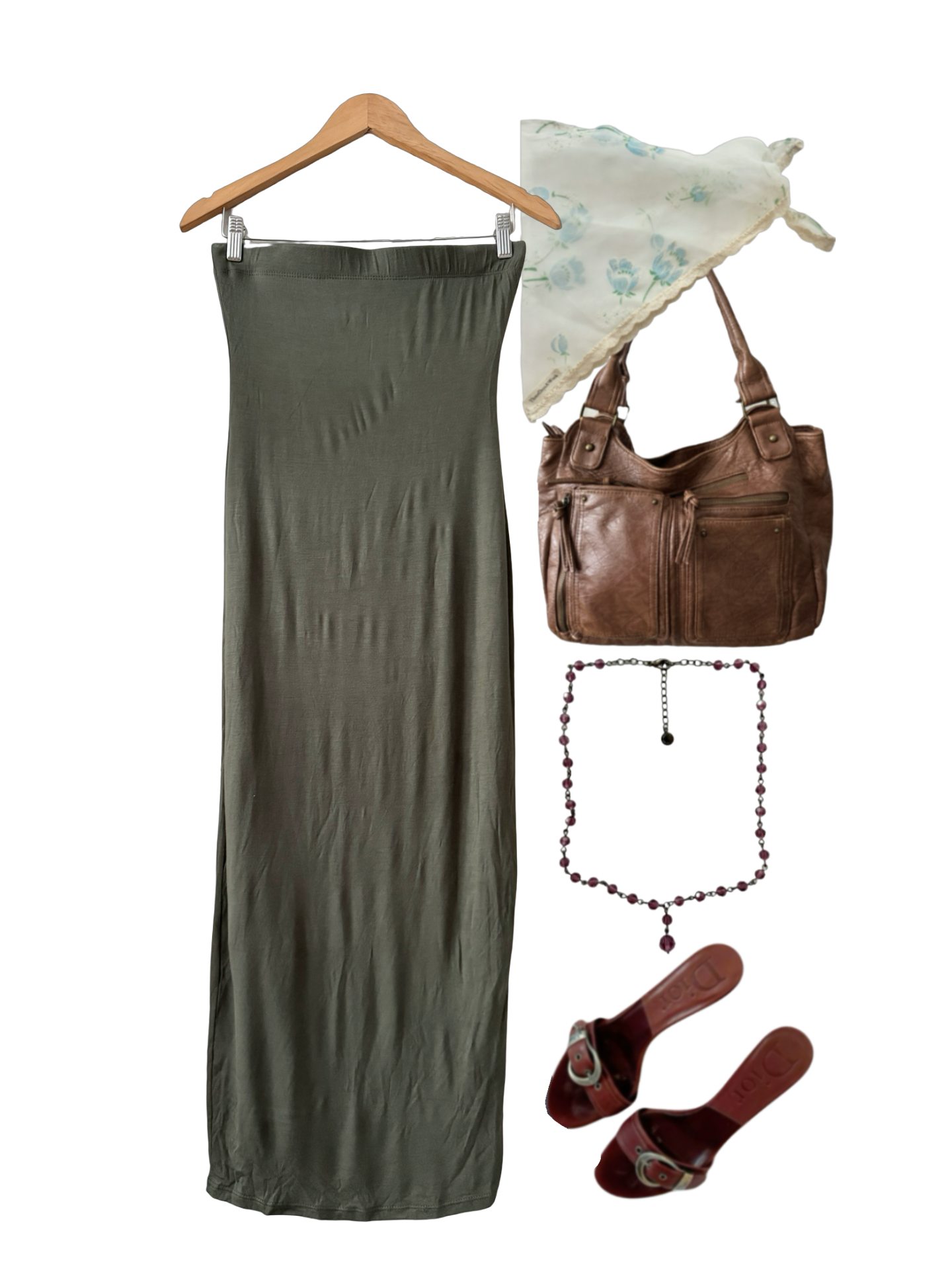 Vintage 90s Olive Column Dress (S)