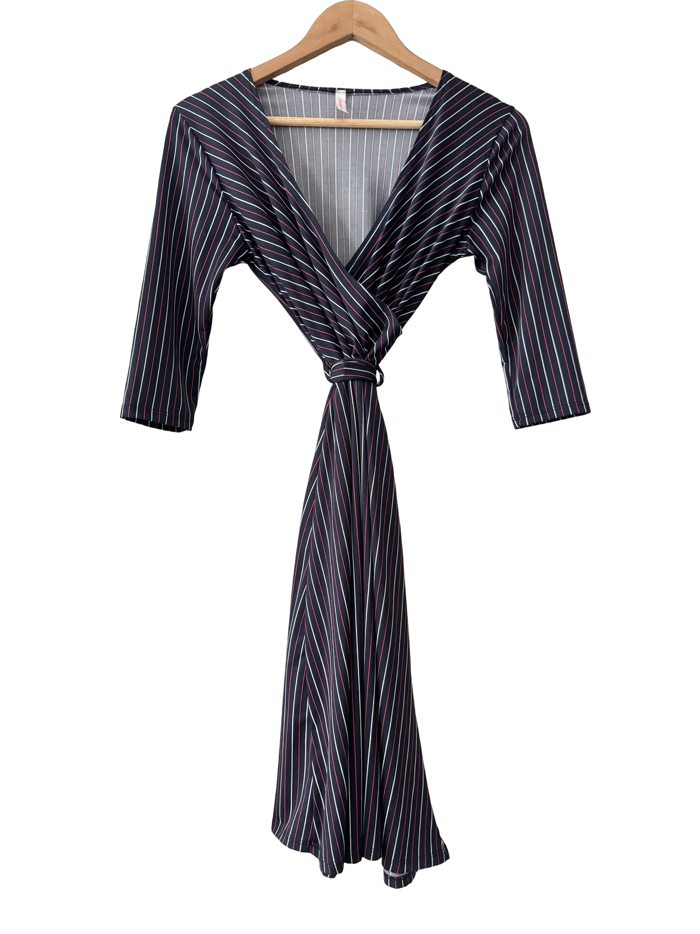 Vintage 90s Navy Pinstripe Tie Waist Midi Dress (S/M)
