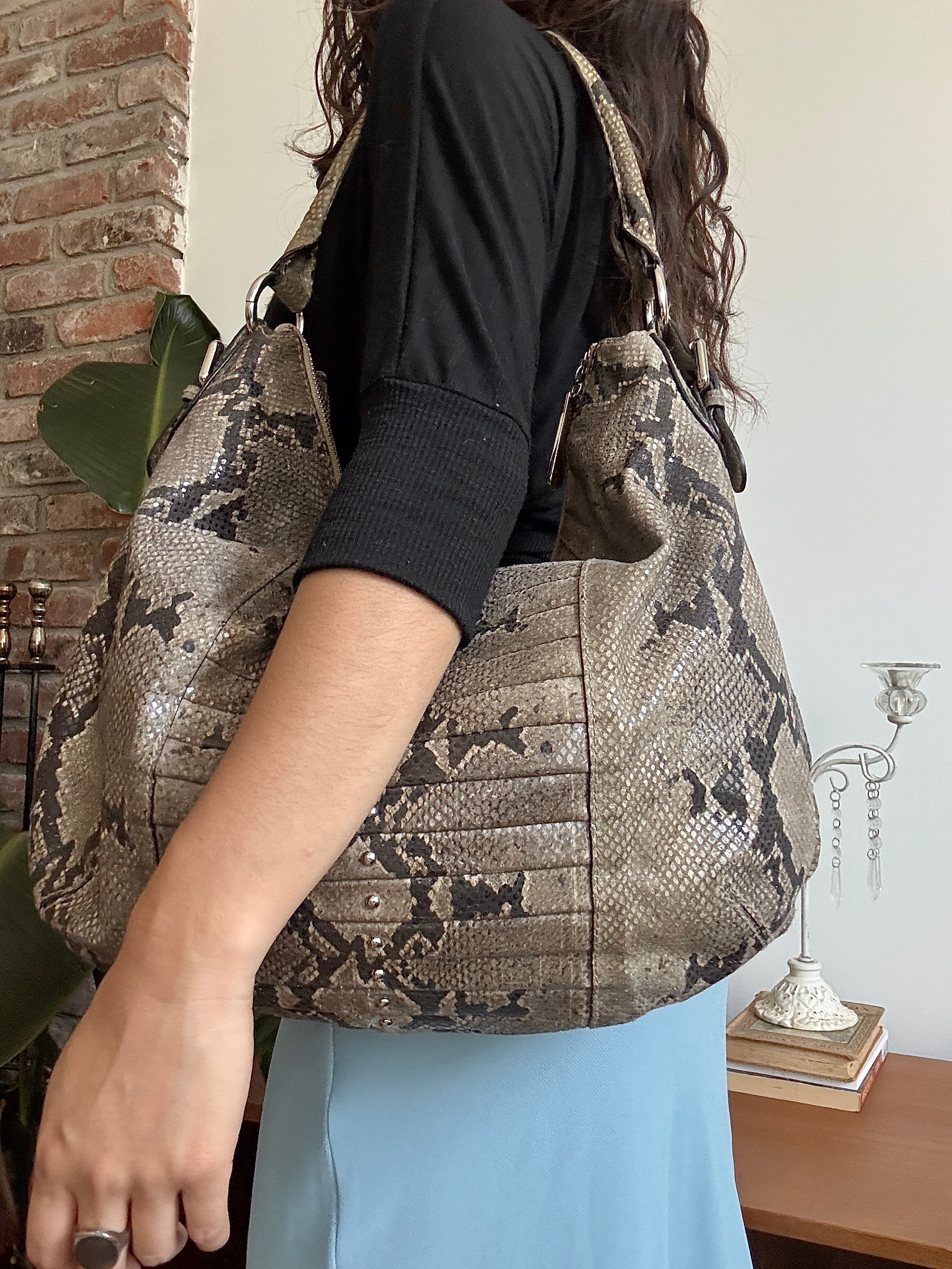 Vintage Y2K Via Spiga Desert Python Leather Hobo
