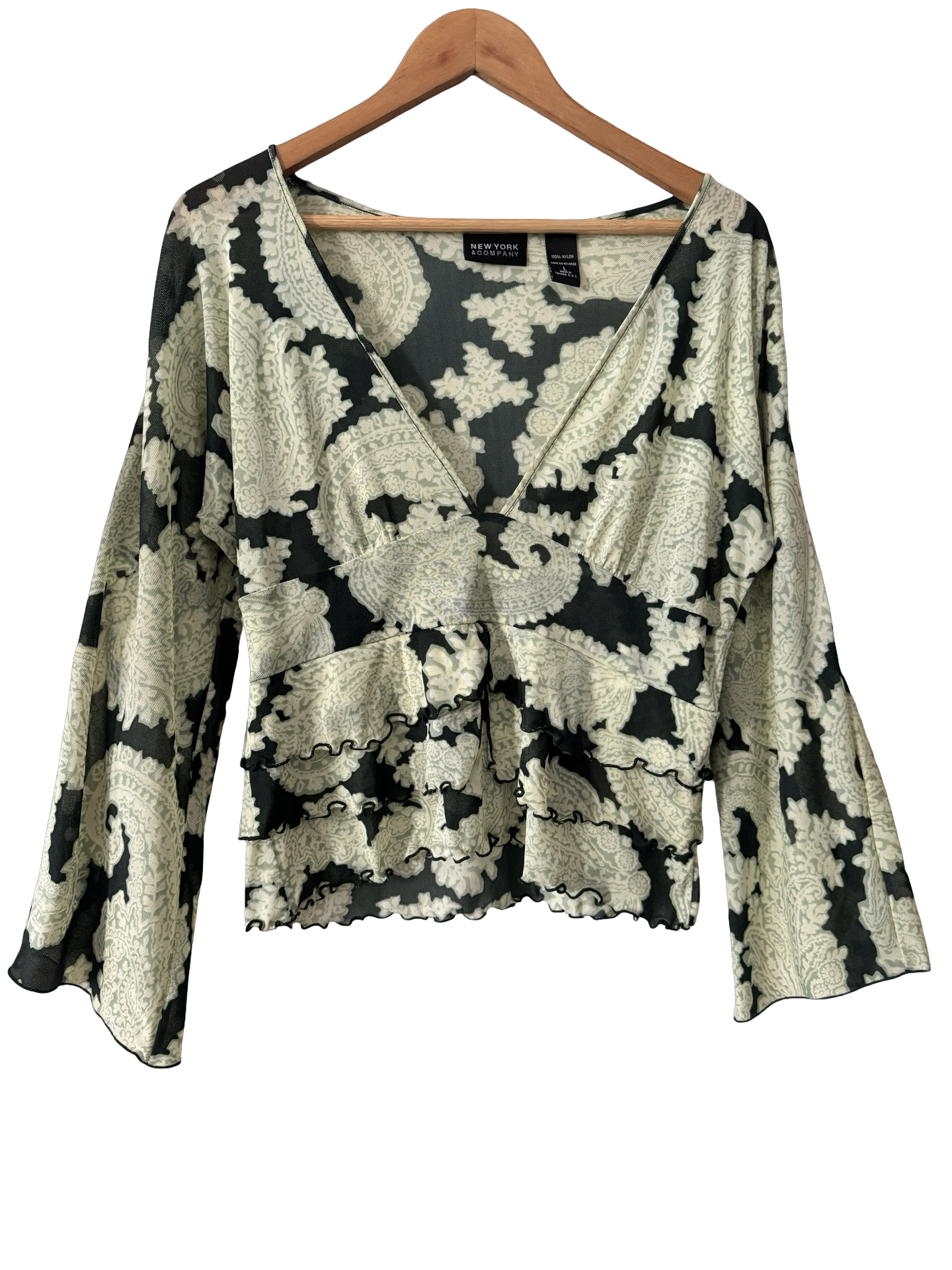Vintage 90s Floral Emerald Fairy Gauzy Top (L-XL)