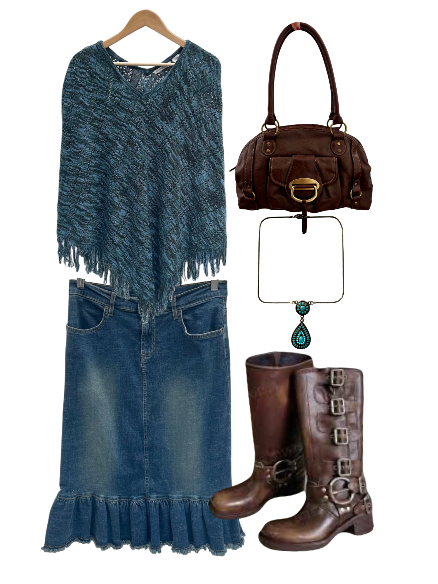 Vintage 90s Retro Melange Fringe Poncho (L)