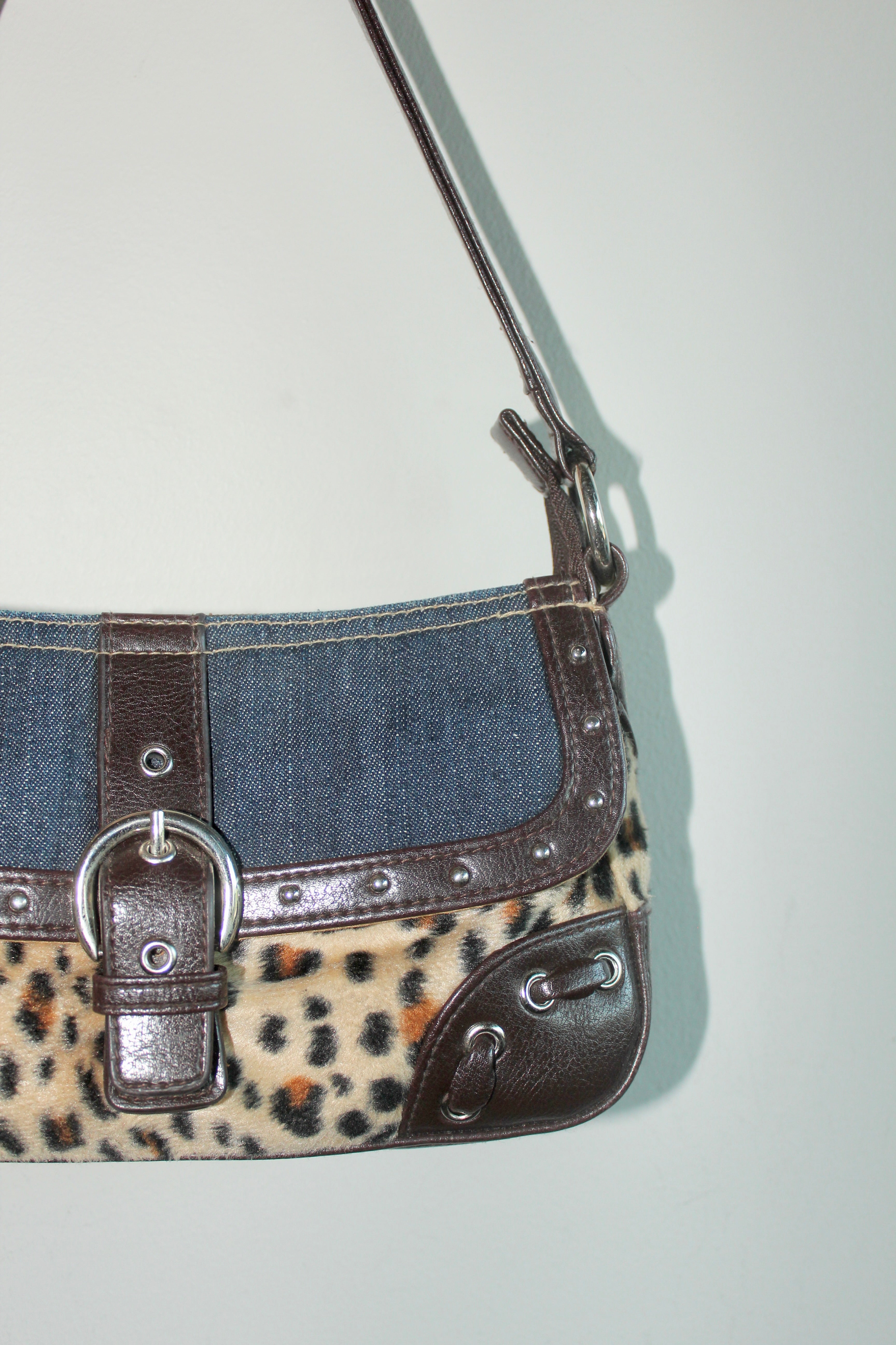 Vintage 90s Denim Cheetah Shoulder Purse