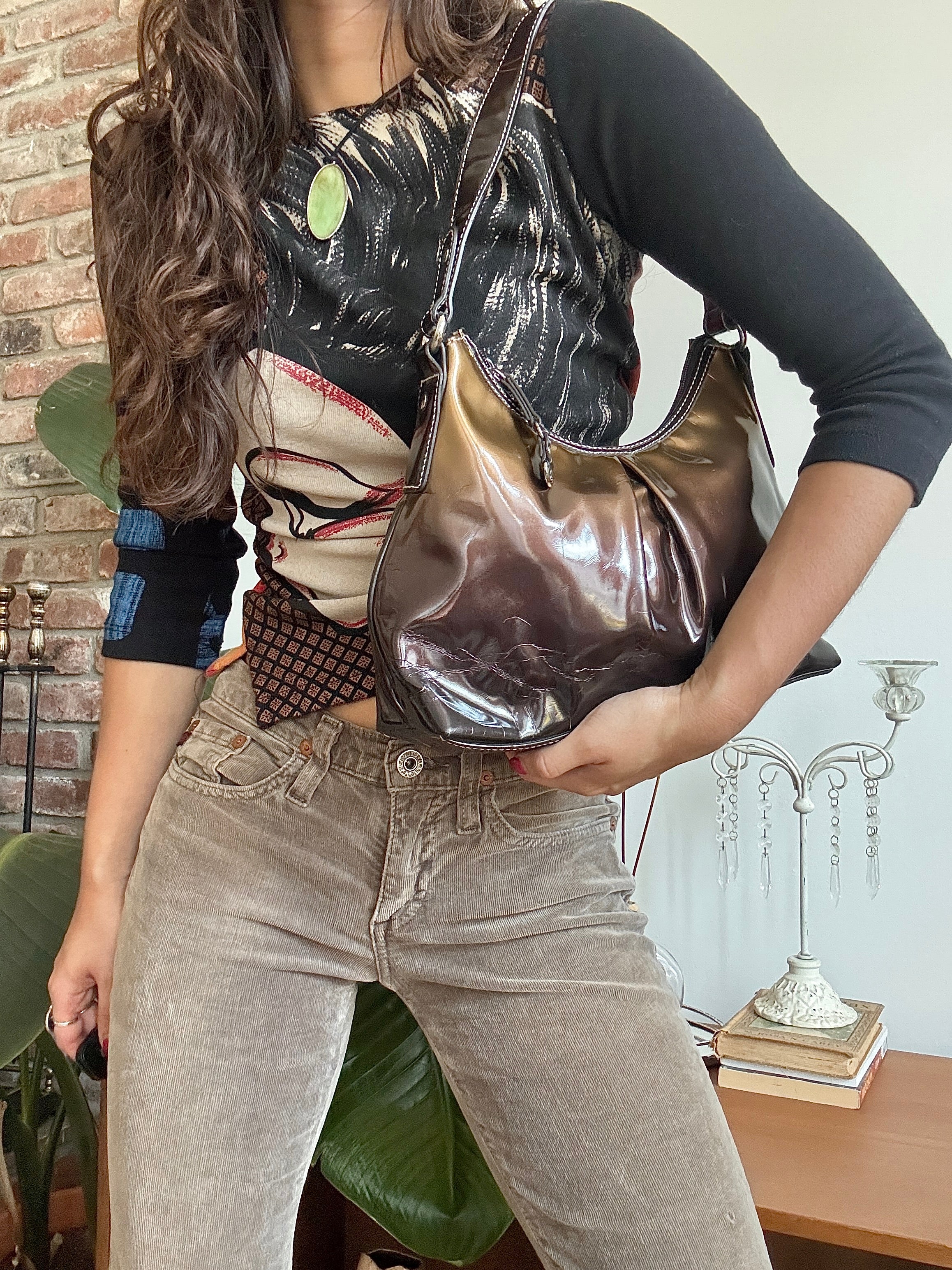 Vintage Y2K Mocha Glaze Patent Shoulder Bag
