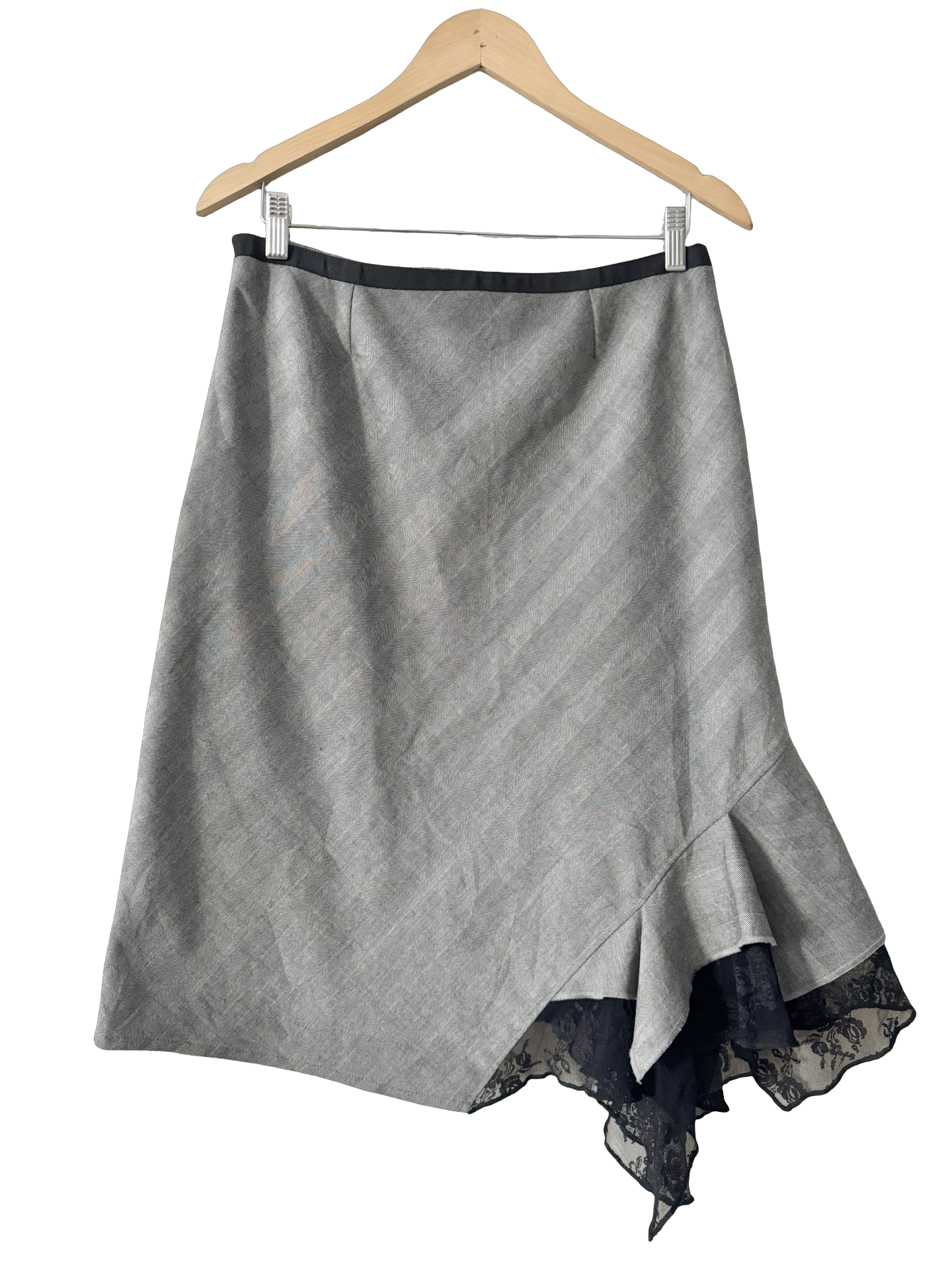 Vintage 90s Silver Lining Lace Trim Asymmetrical Skirt (S)