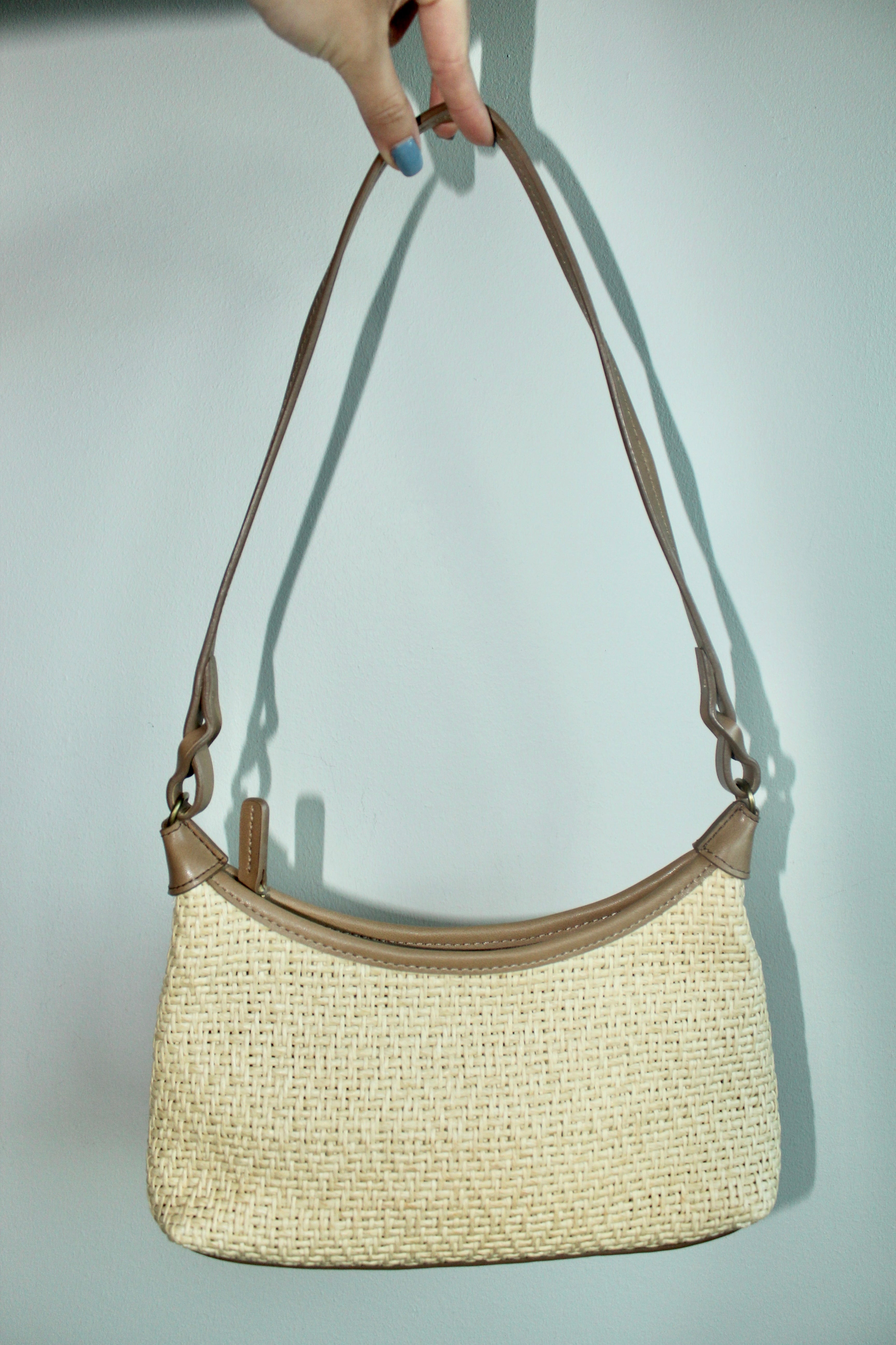 Vintage Cream Textured Shoulder Purse