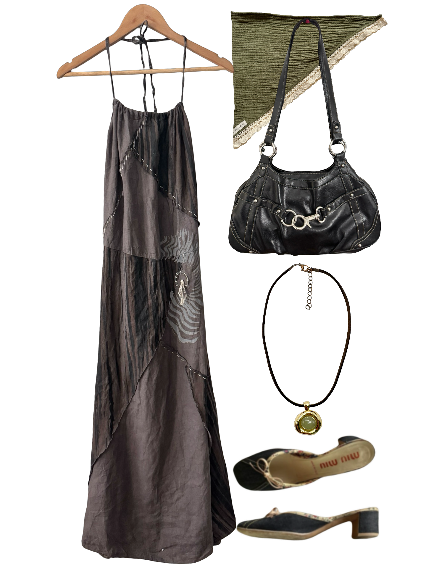 Vintage 90s French Chocolate Patchwork Maxi Dress (L)