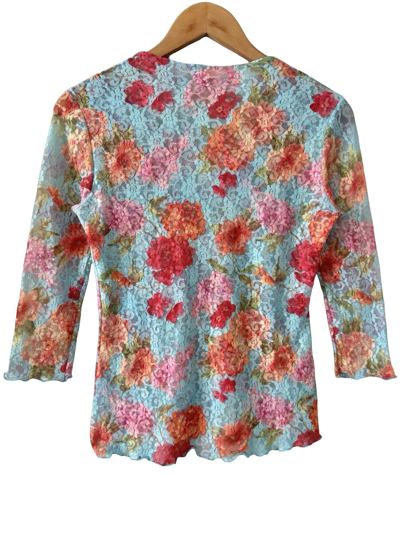 Vintage Y2K Bluebell Garden Lace Mesh Top