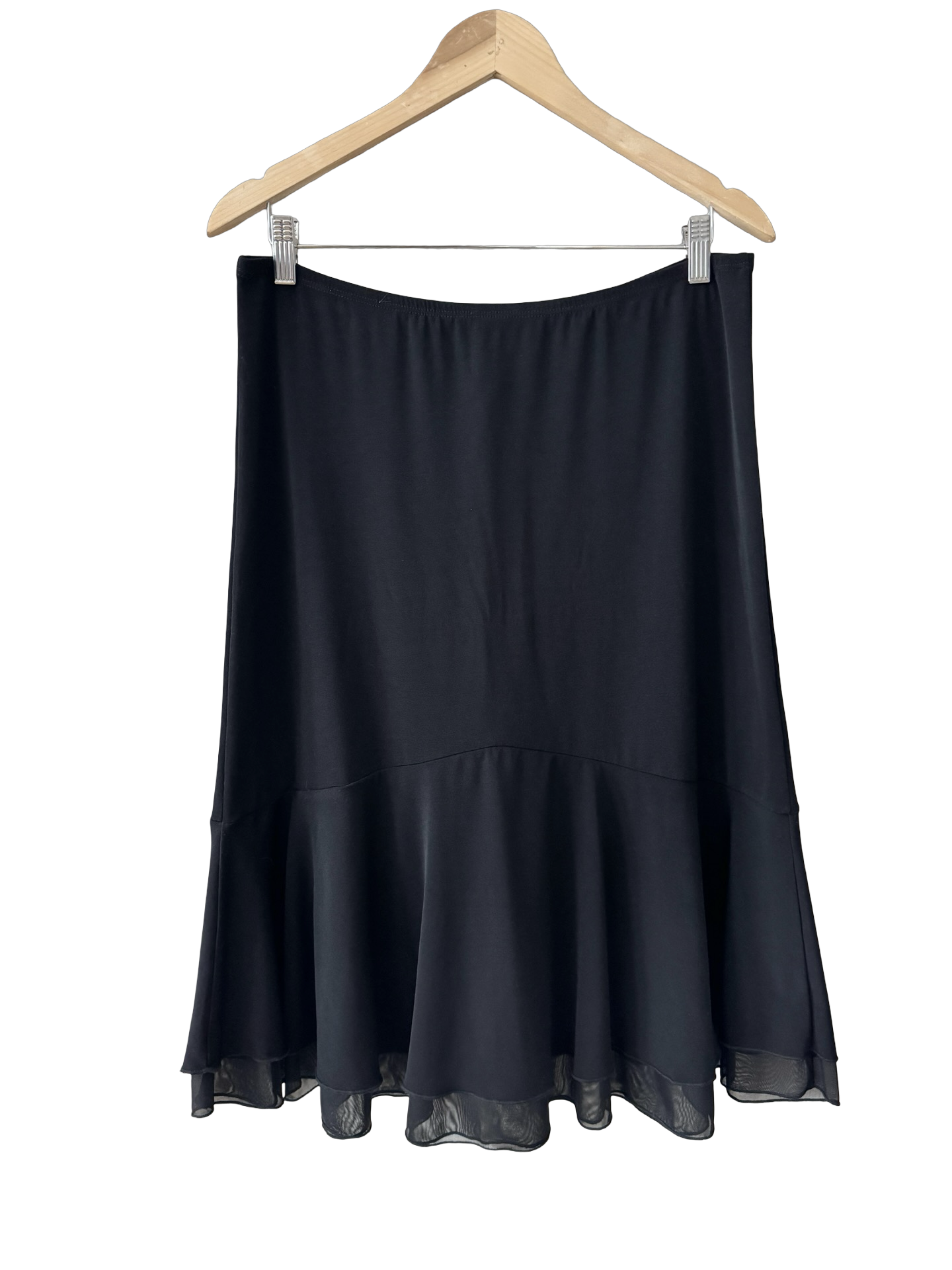 Vintage 90s AB Studio Black Chiffon Flare Midi Skirt (M)