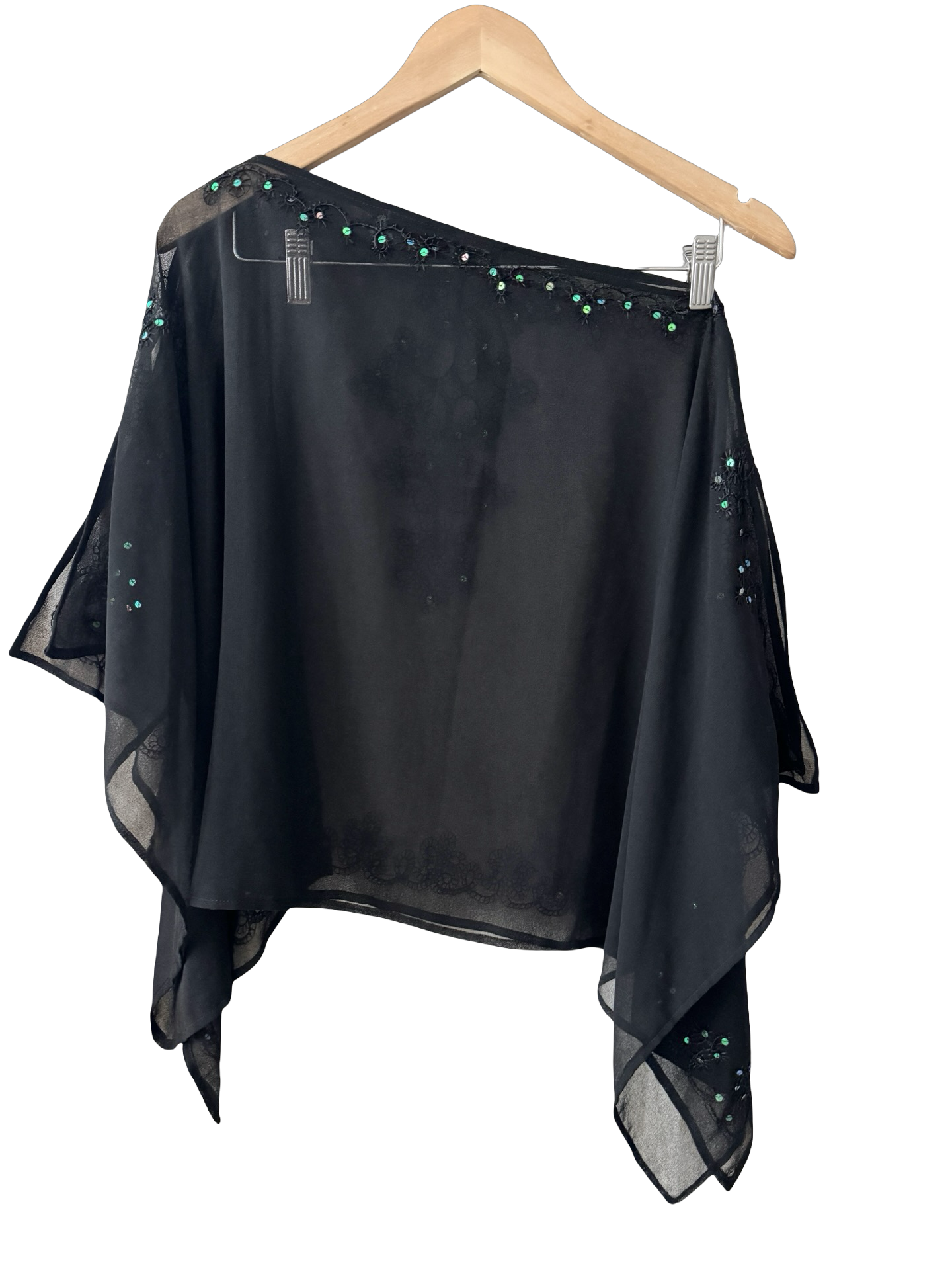 Vintage 90s Black Beaded Sequin Poncho (One Size)