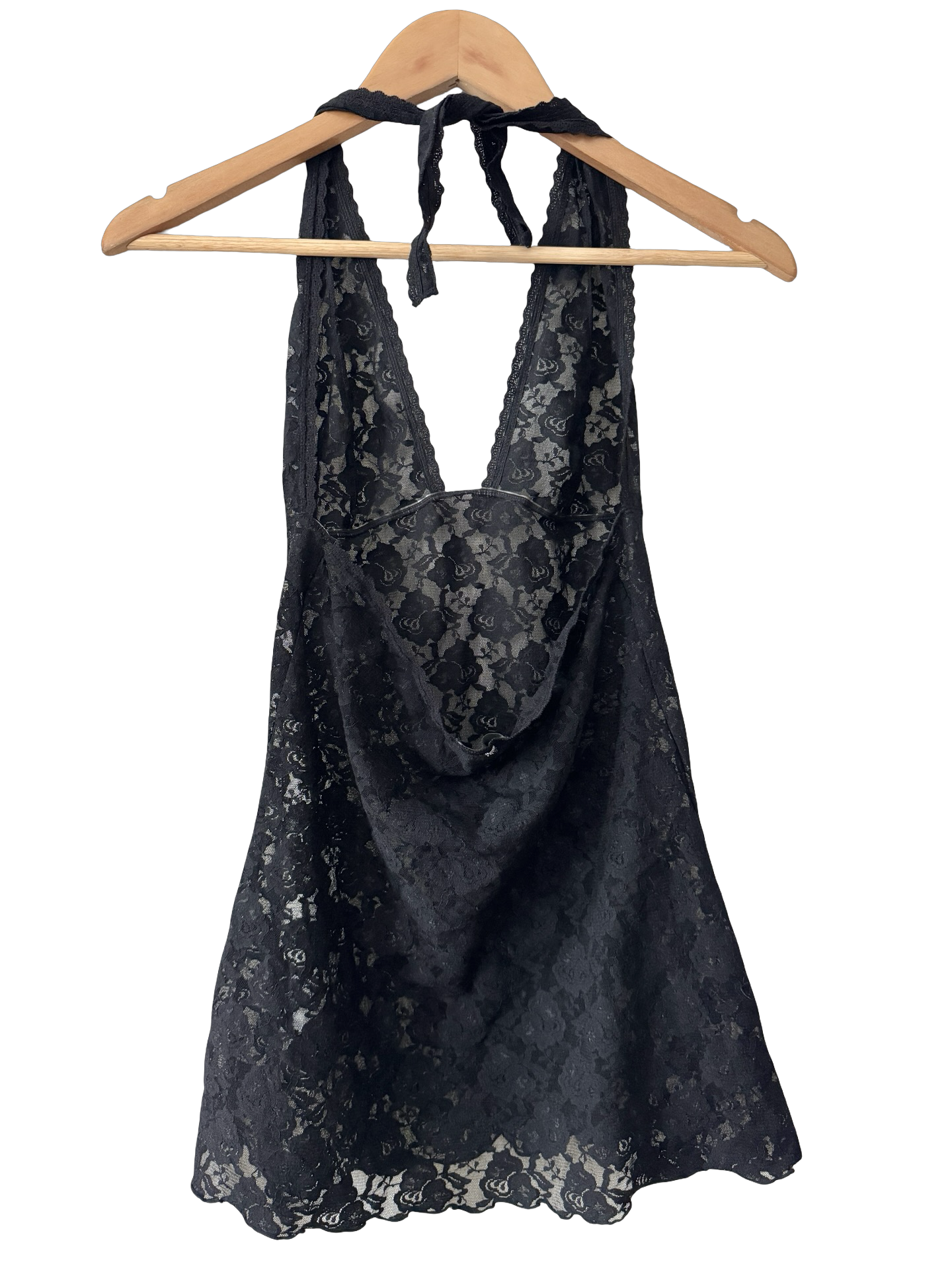 Vintage Y2K Midnight Lace Halter Top (S)