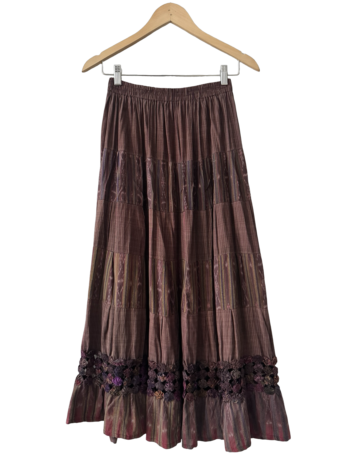 Vintage 90s Bohemian Rhapsody Silk Midi Skirt (XS)