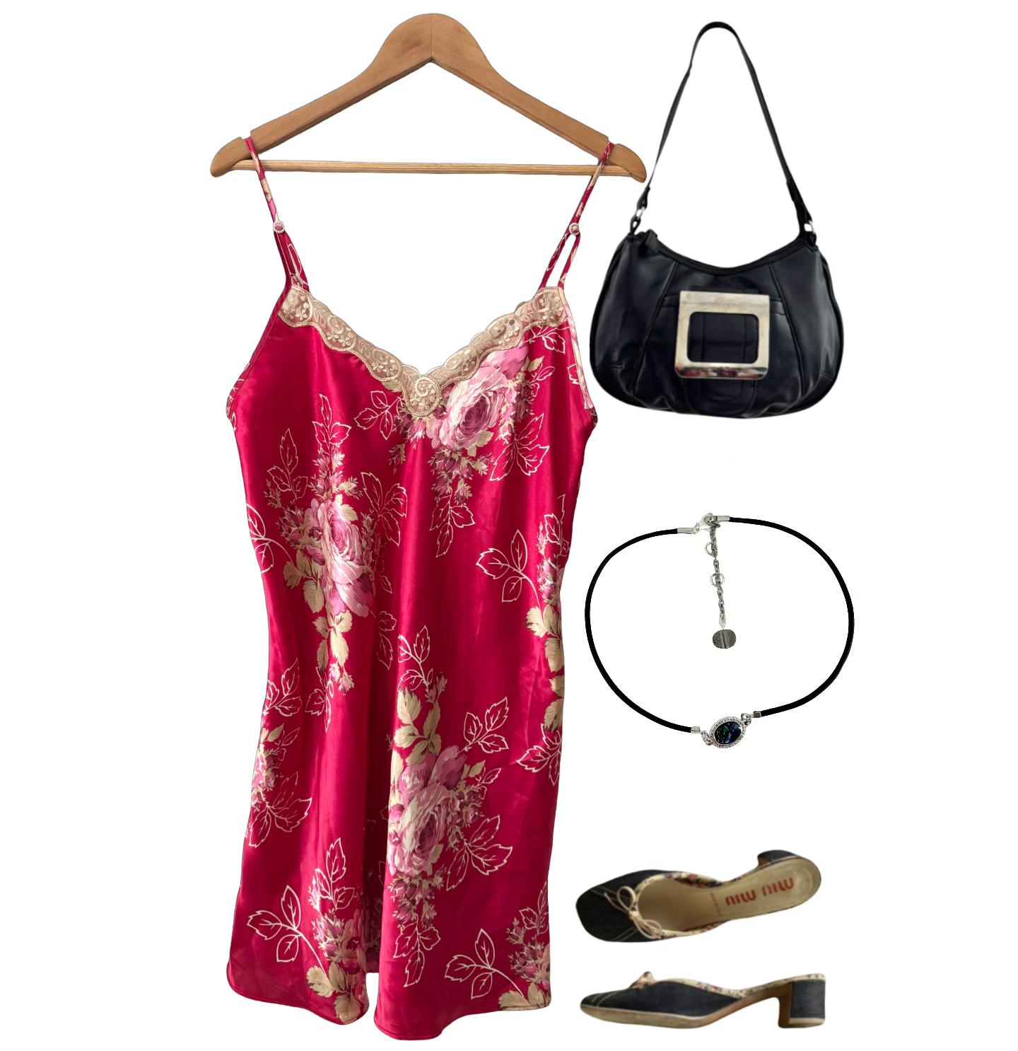 Vintage Y2K Crimson Rose Dainty Slip Dress (L)