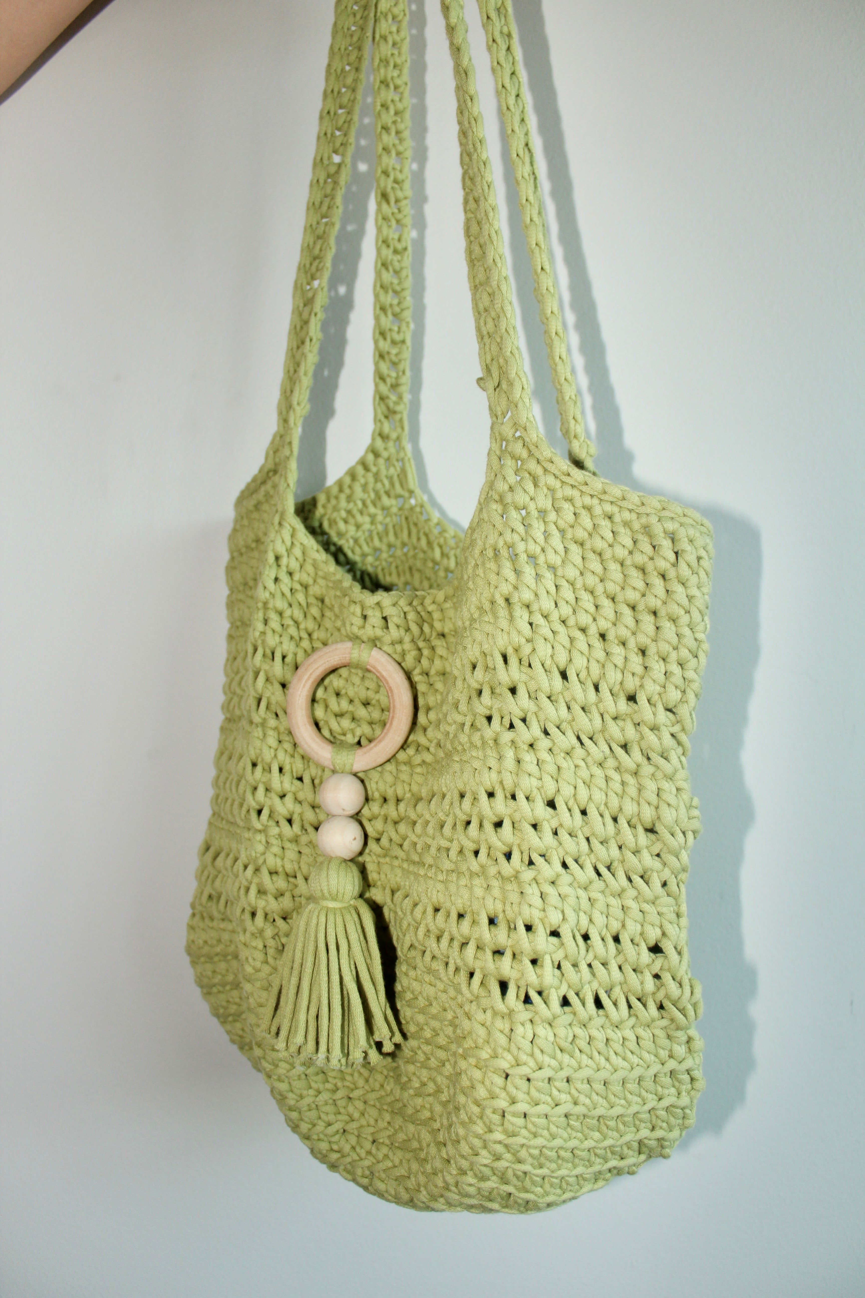 Retro Avocado Green Knit Tote