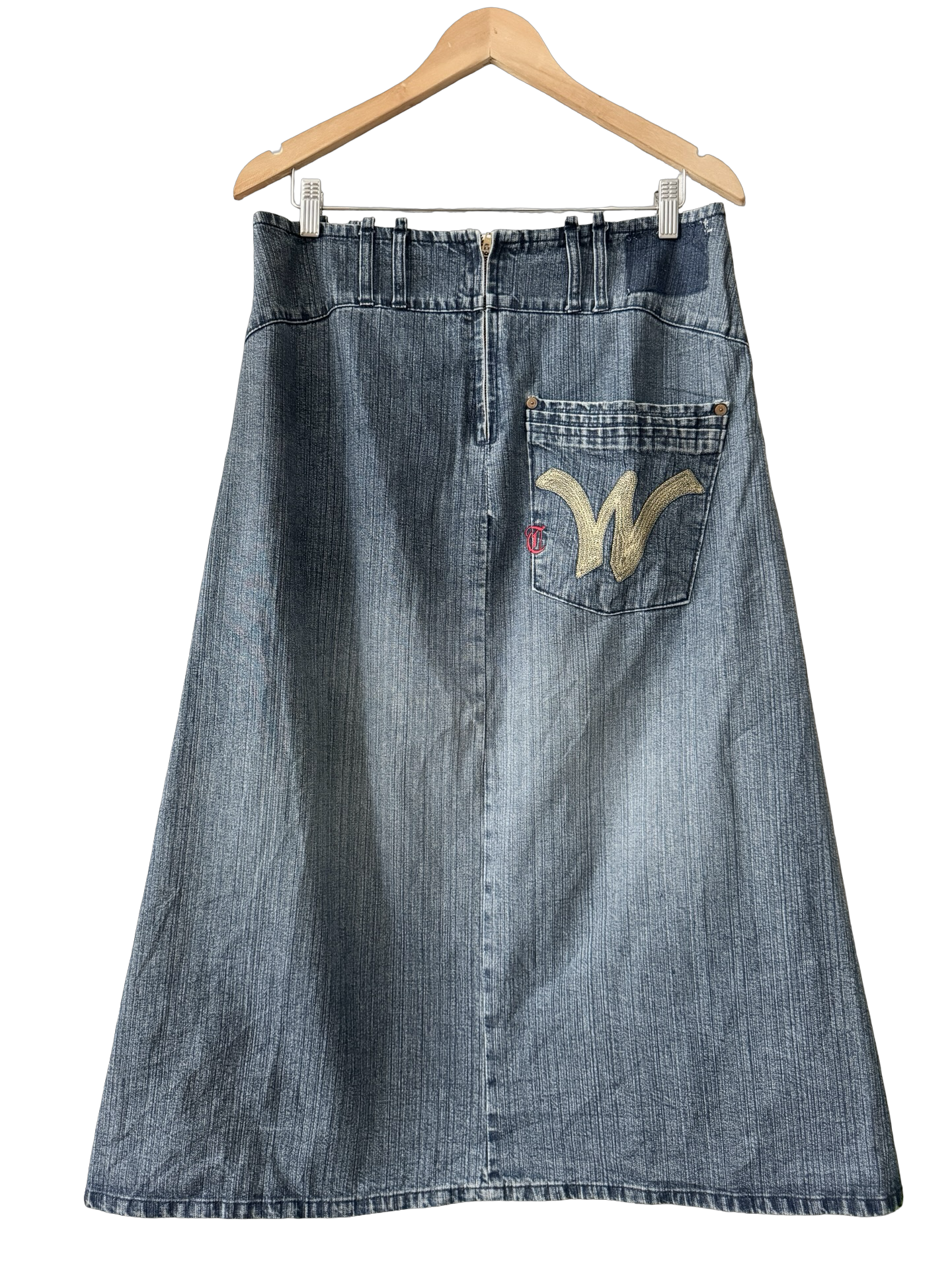 Vintage Y2K French Downtown Cargo Denim Midi Skirt (M)
