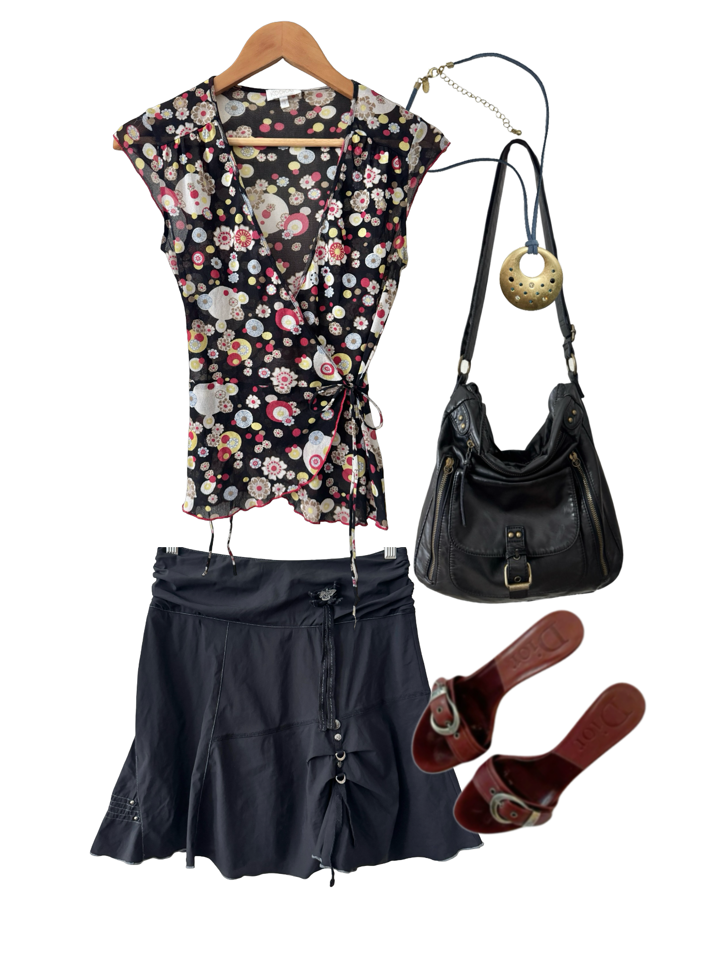 Vintage Y2K Floral Mesh Wrap Top (S)