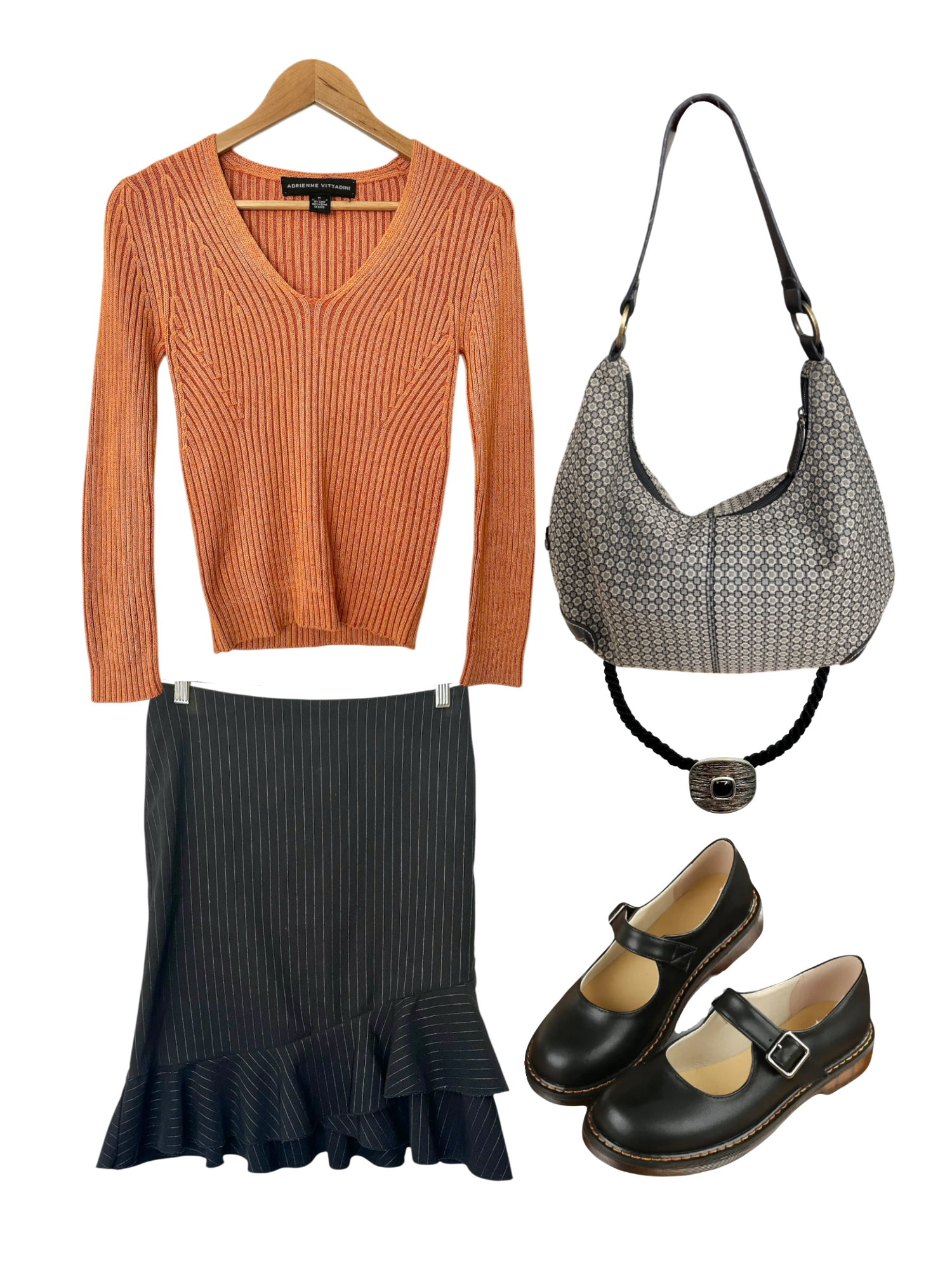 Vintage Y2K Apricot Ribbed V-Neck Knit (S)