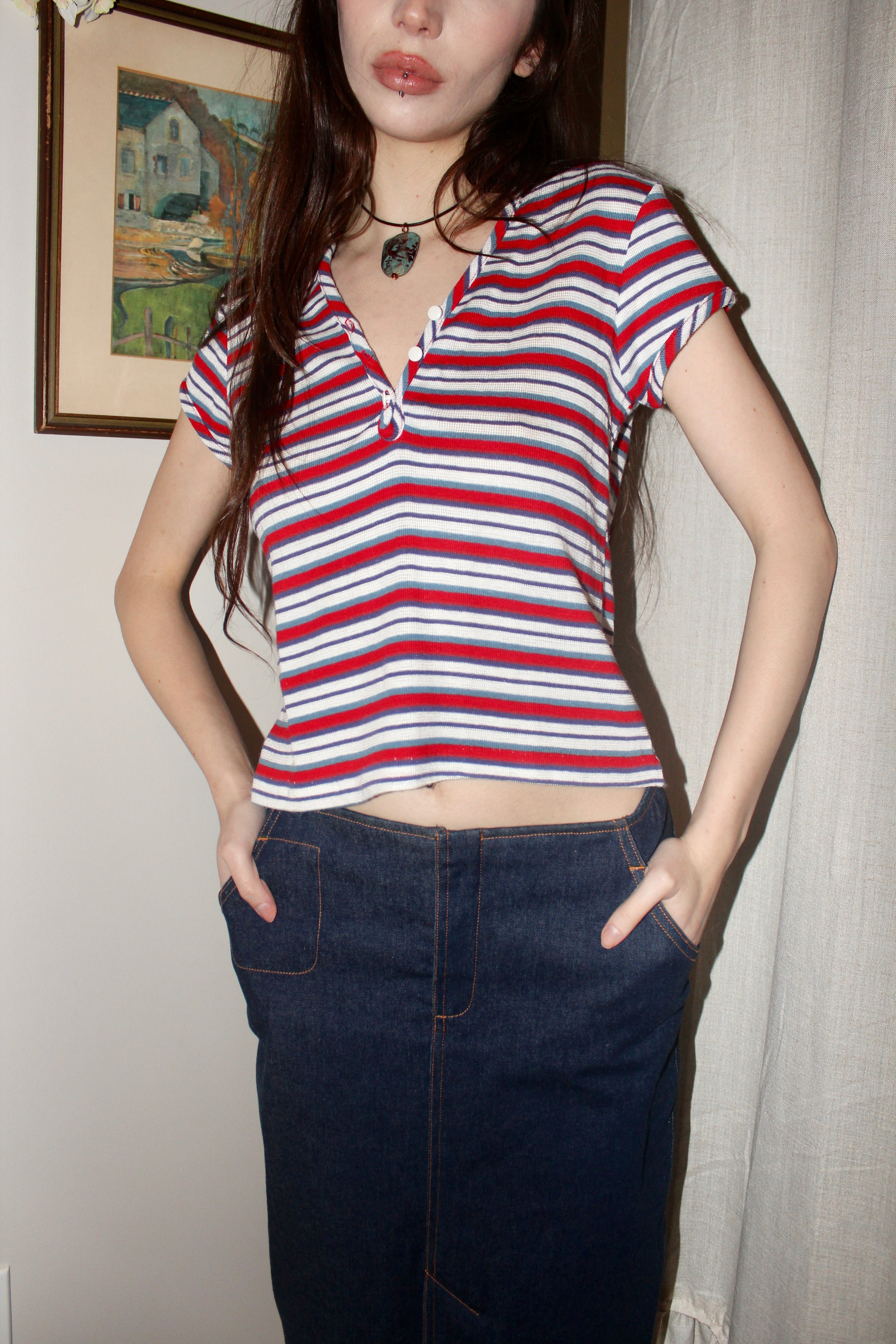 Vintage 70s Striped Short Sleeve Knit (S)