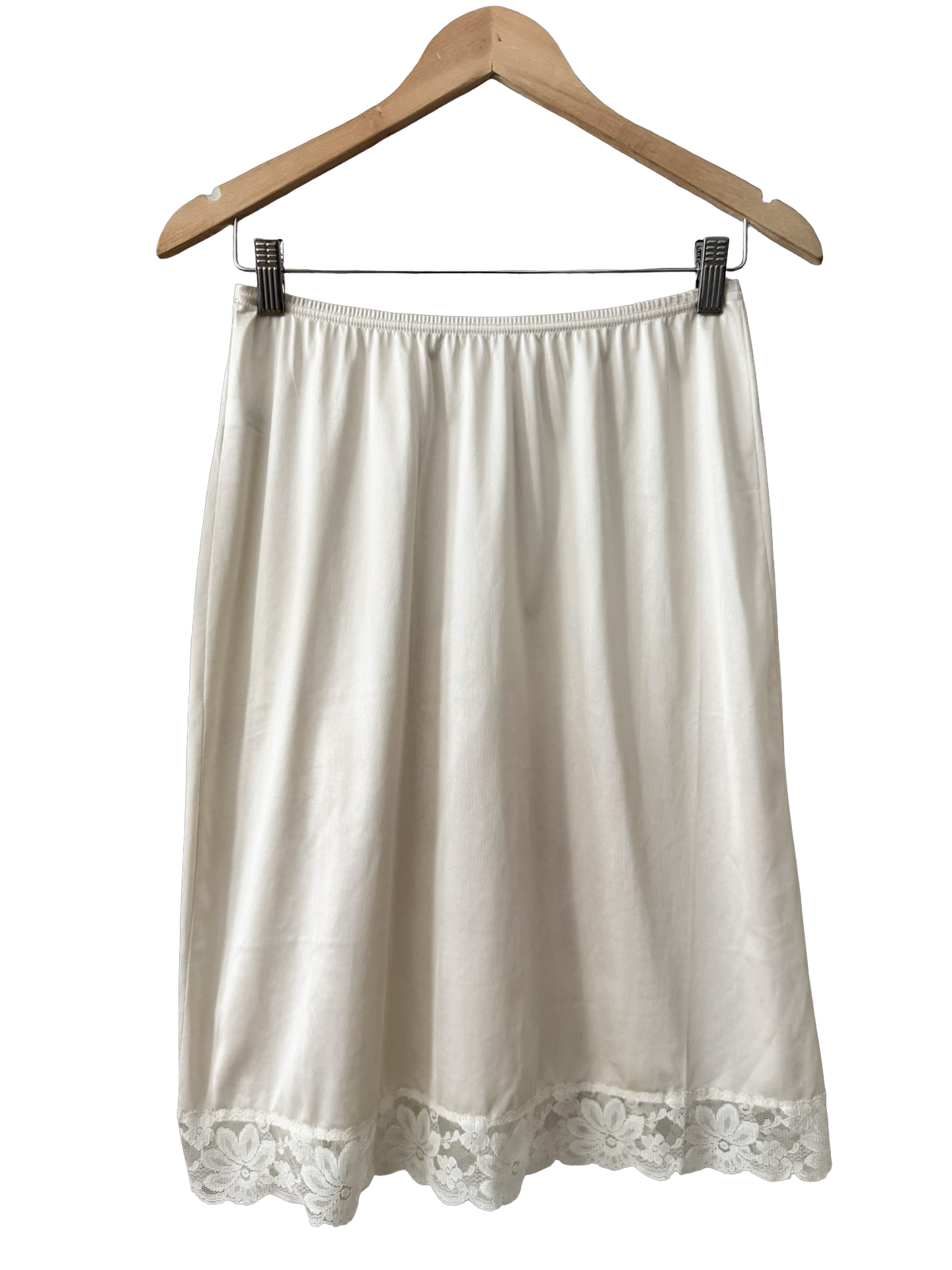 Vintage 90s Ivory Satin Lace Midi Skirt (M)