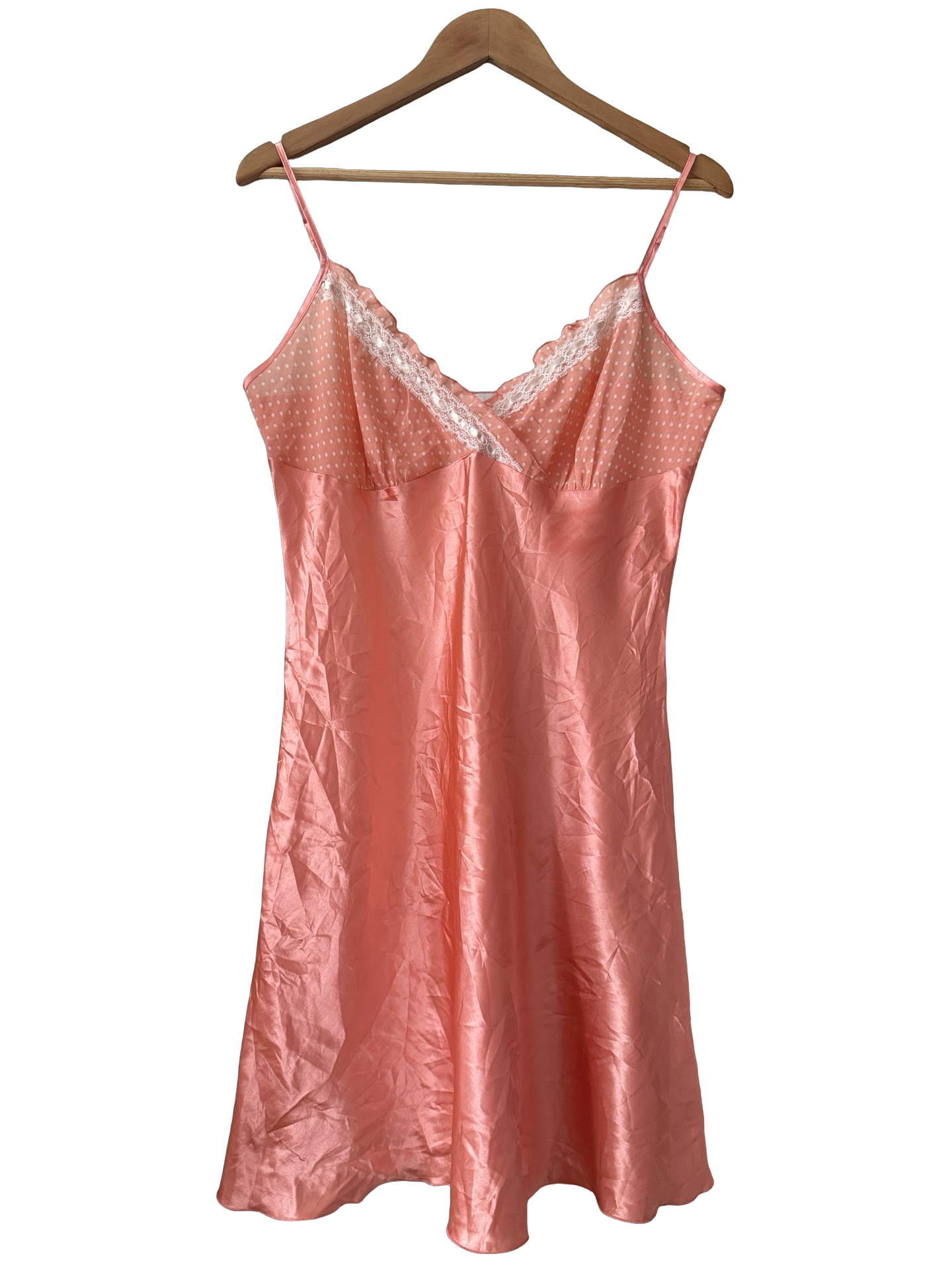 Vintage Y2K Peach Sweetheart Satin Slip (L)