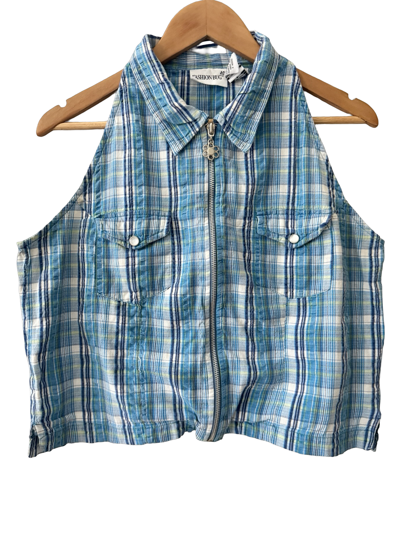 Vintage 90s Retro Picnic Plaid Zip Vest (L)