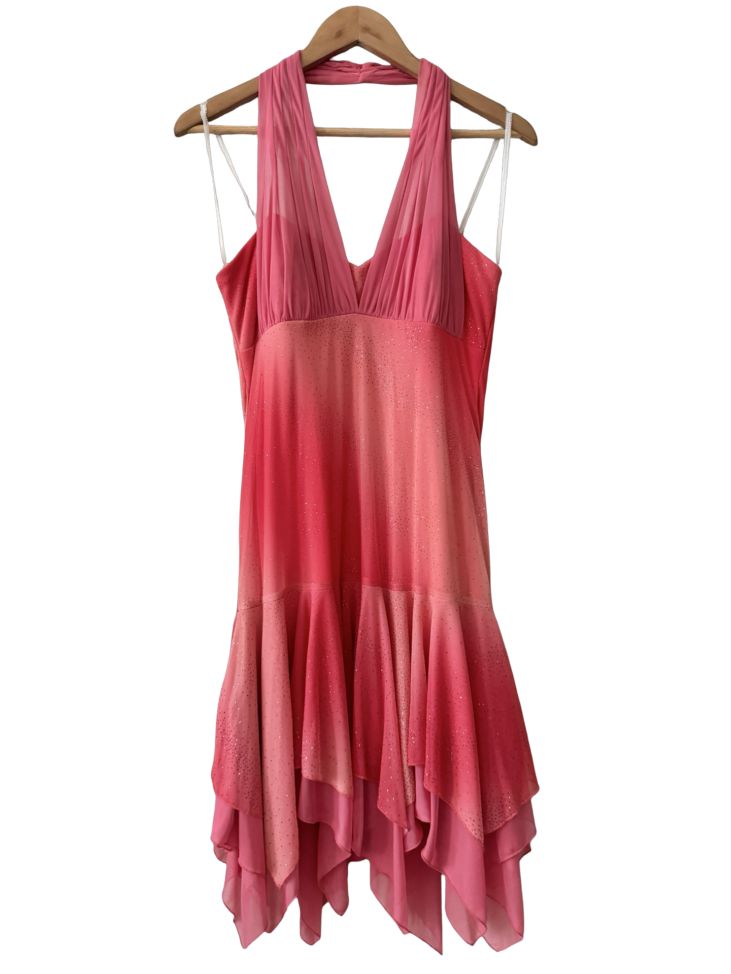 Y2K Sunset Pink Rhinestone Handkerchief Dress (L)