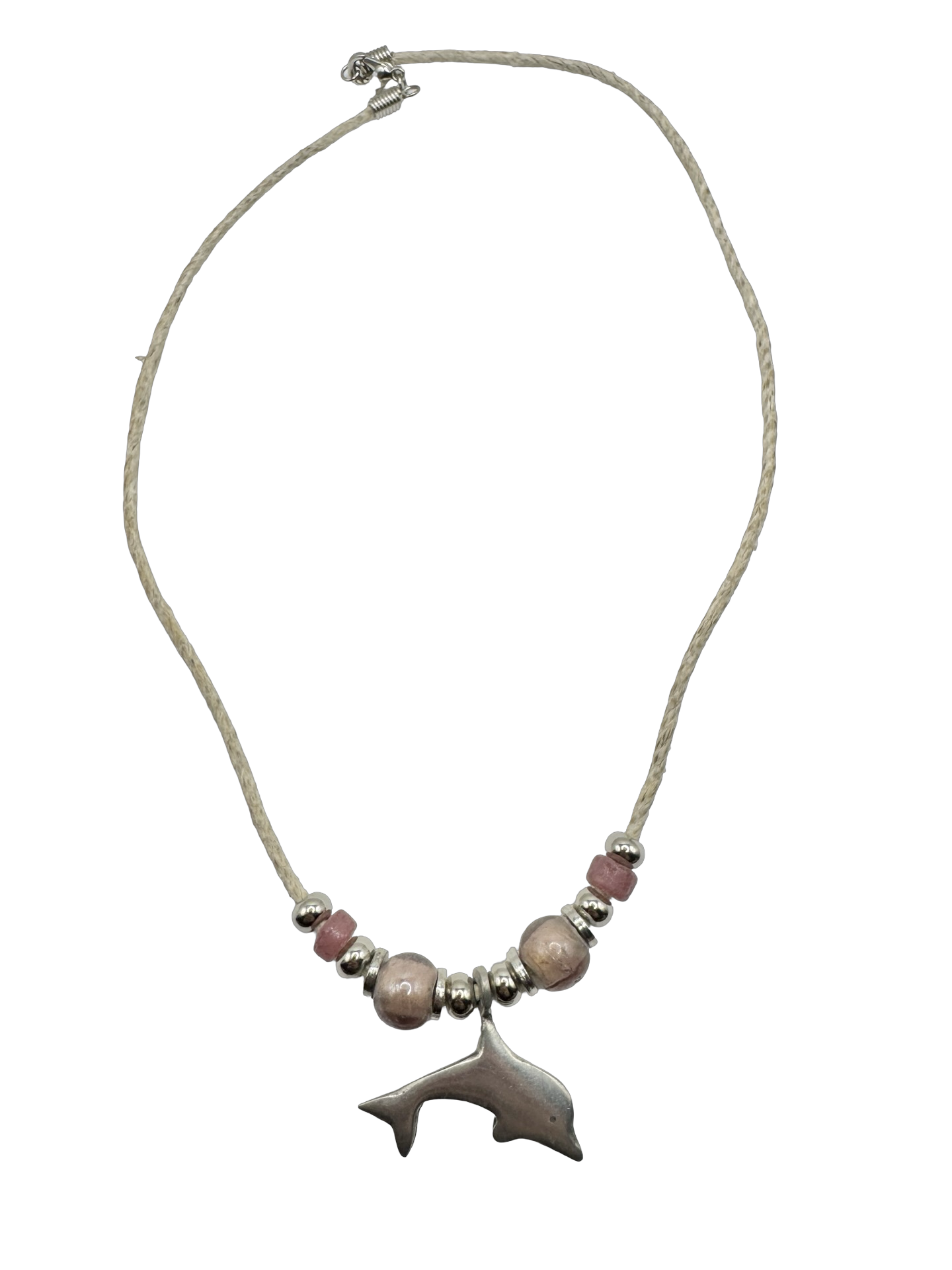 Vintage Y2K Pink Beaded Dolphin Necklace