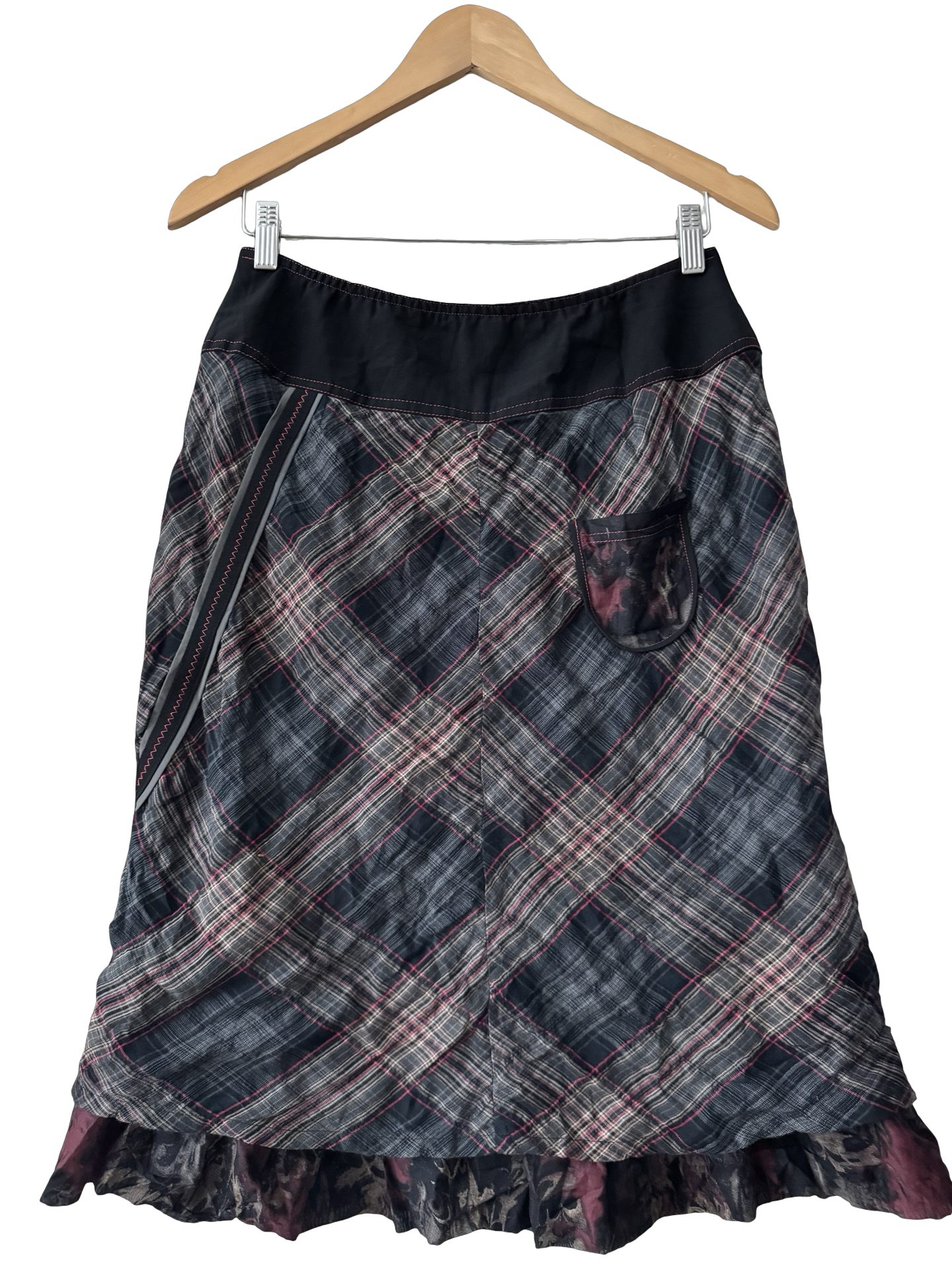 Vintage Y2K Downtown Plaid Asymmetrical Button Midi Skirt (M)