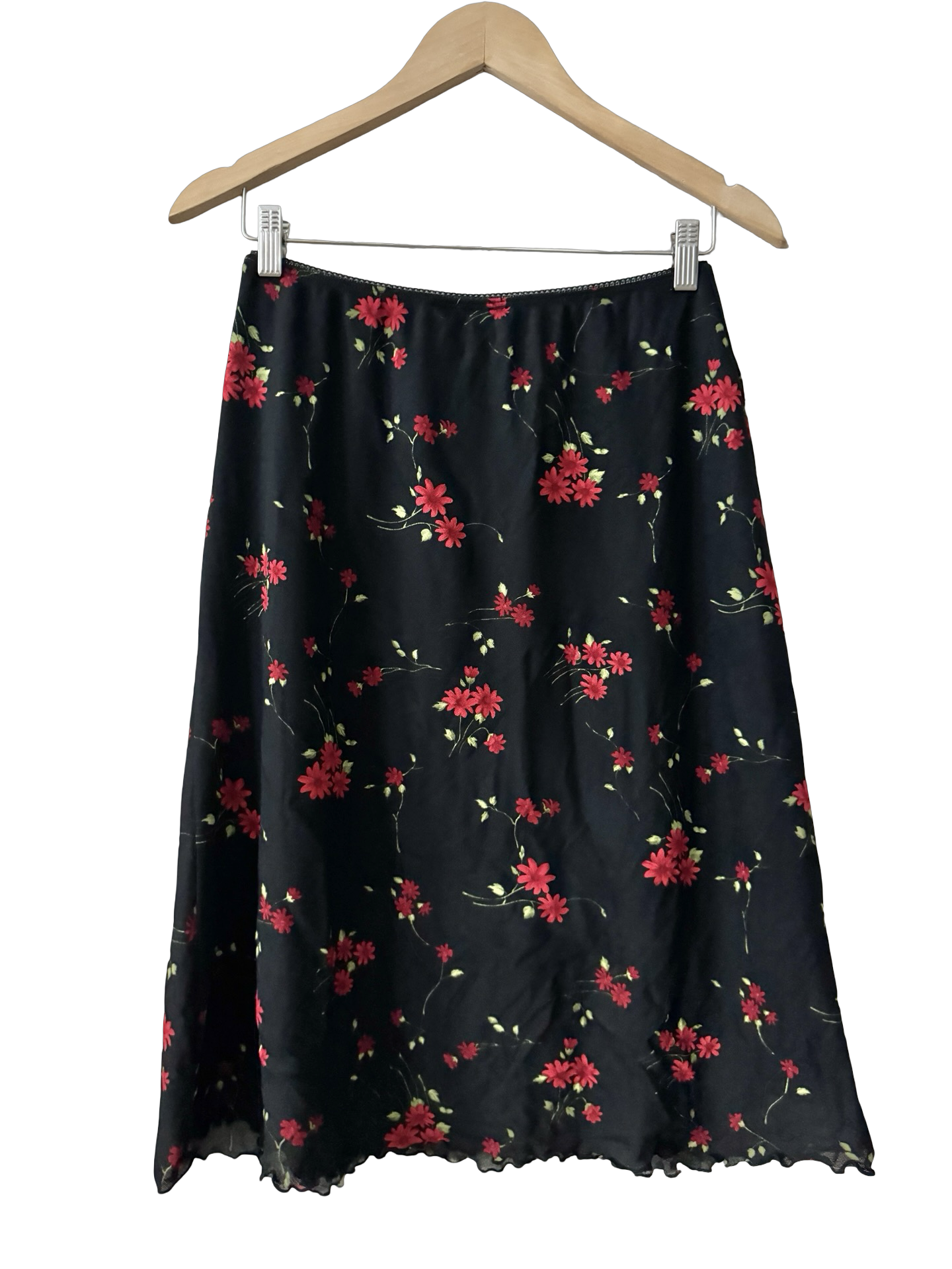 Vintage 90s Ruby Wildflower Mesh Midi Skirt (M)