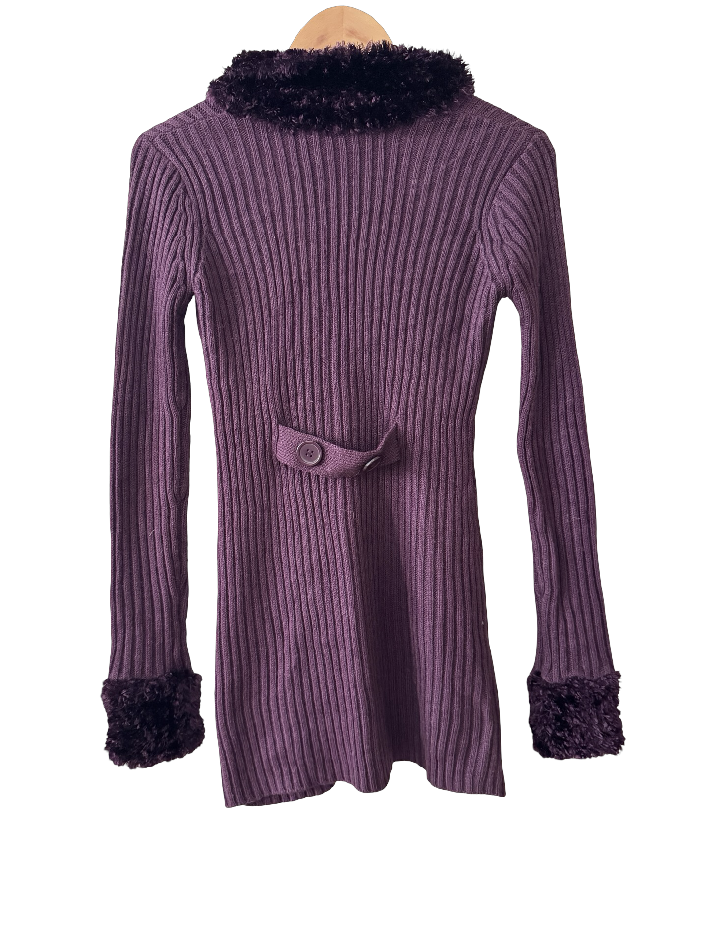 Vintage Y2K Plum Fuzzy Trim Cardigan (S)