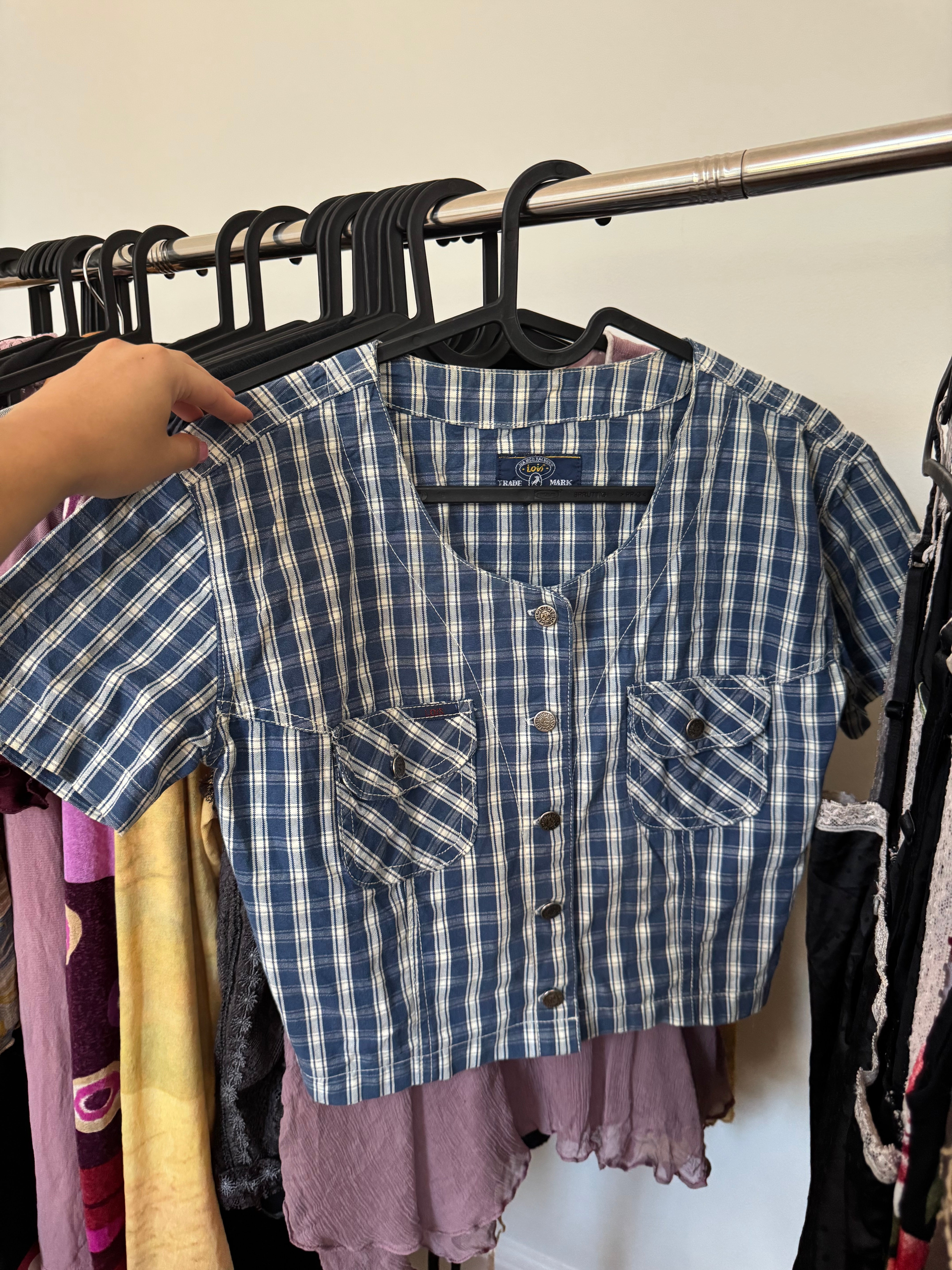 Vintage 90s Cropped Plaid Short Sleeve (M)