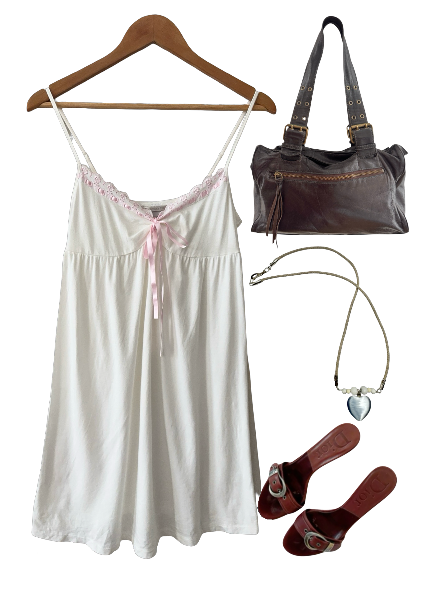 Vintage White And Pink Lace Slip Dress (M)