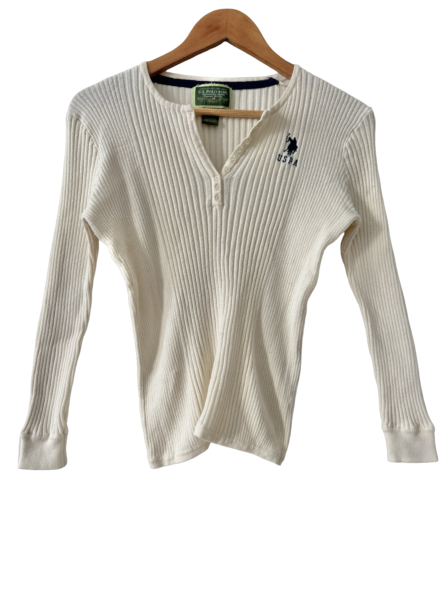 Vintage 90s Preppy Cotton Ribbed Henley Top (S/M)