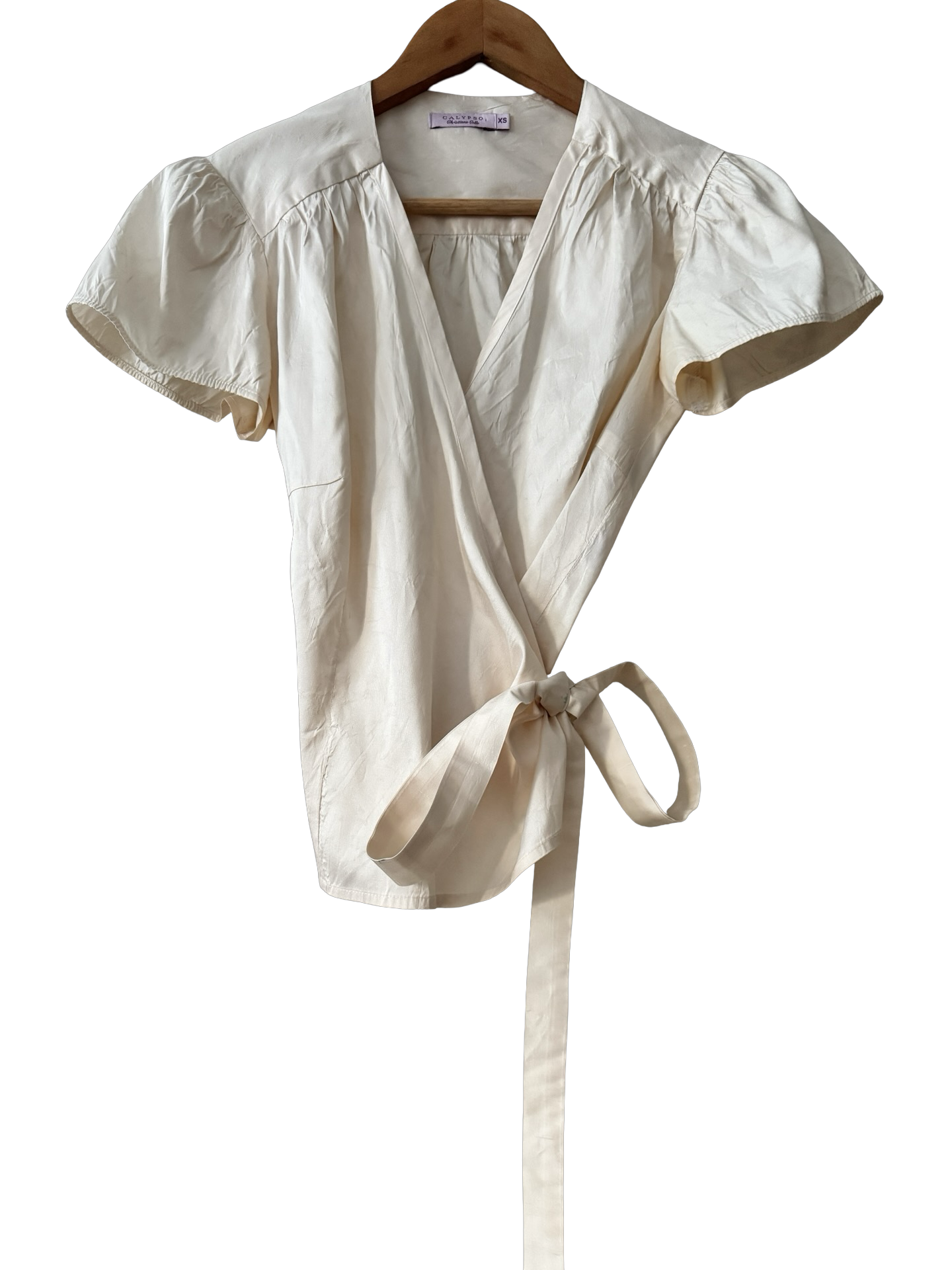 Vintage Y2K Paris Morning Silk Wrap Blouse (S)