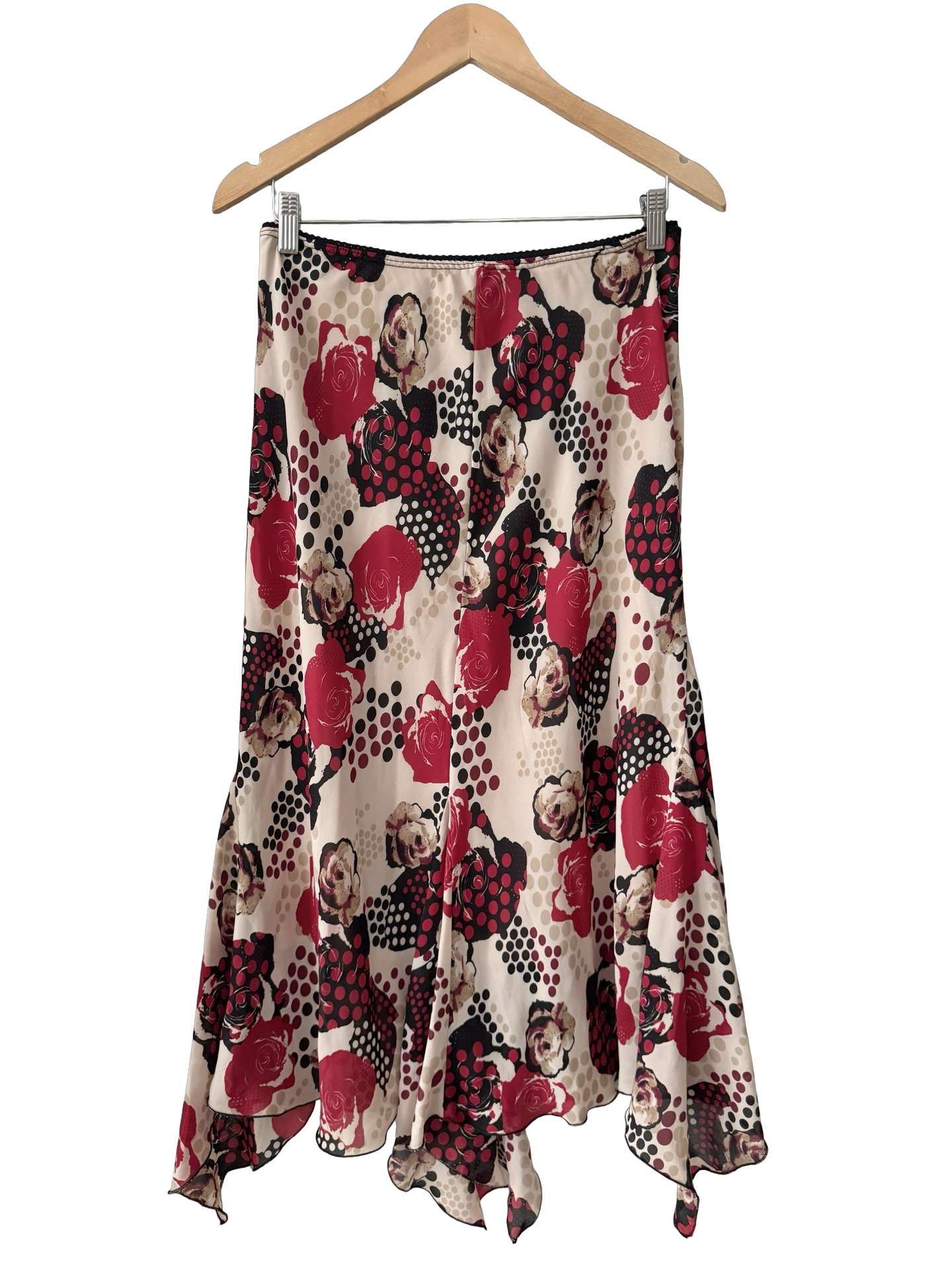Vintage 90s Painted Rose Handkerchief Midi Skirt (M)