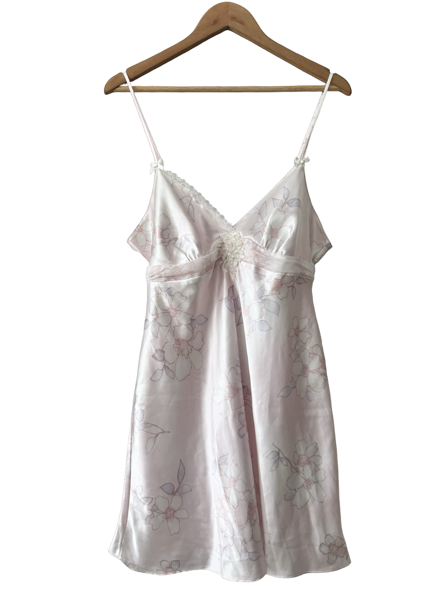 Vintage Y2K Blush Floral Beaded Slip Tie Dress (L)