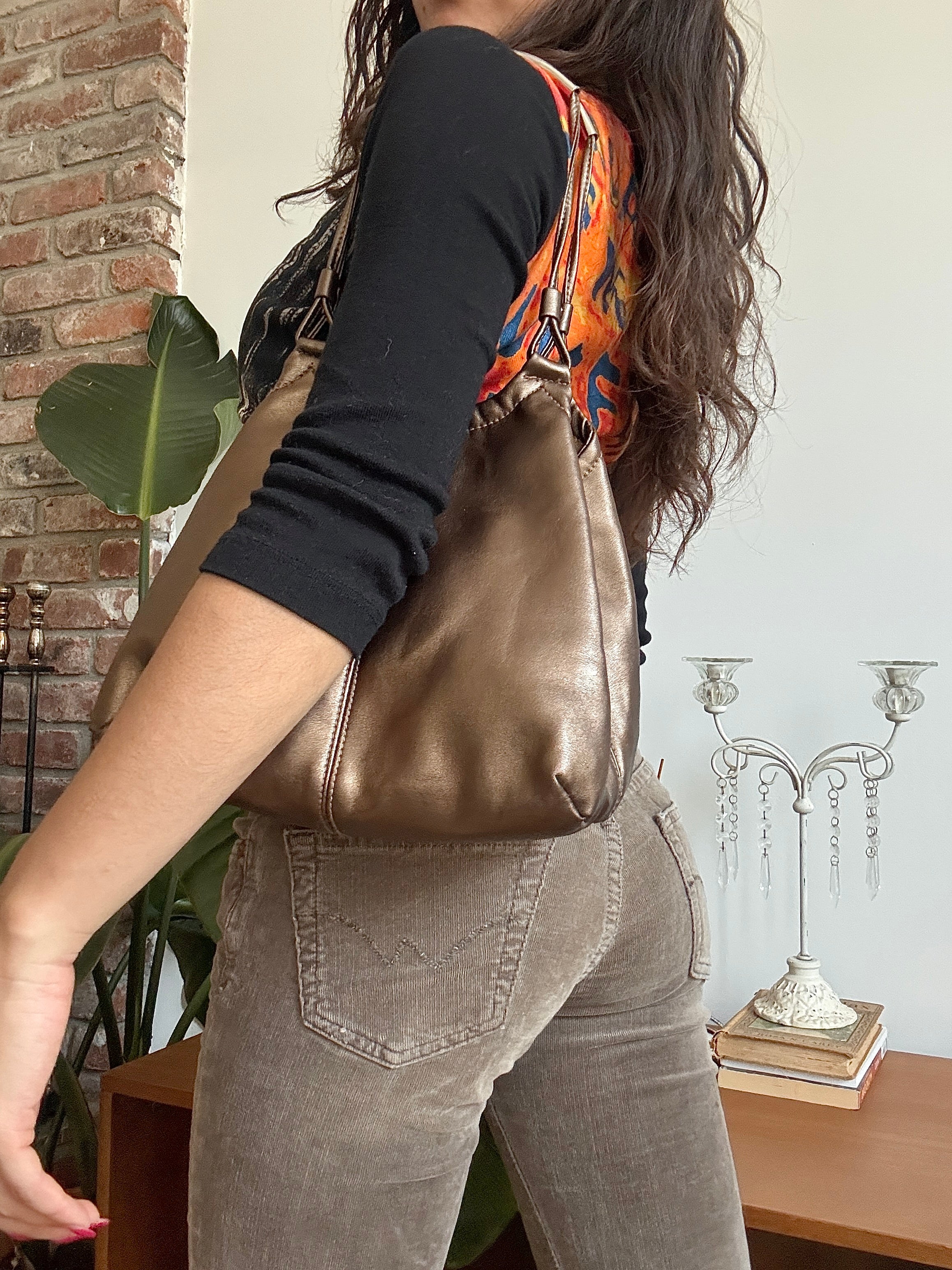 Vintage Y2K Liquid Bronze City Shoulder Bag