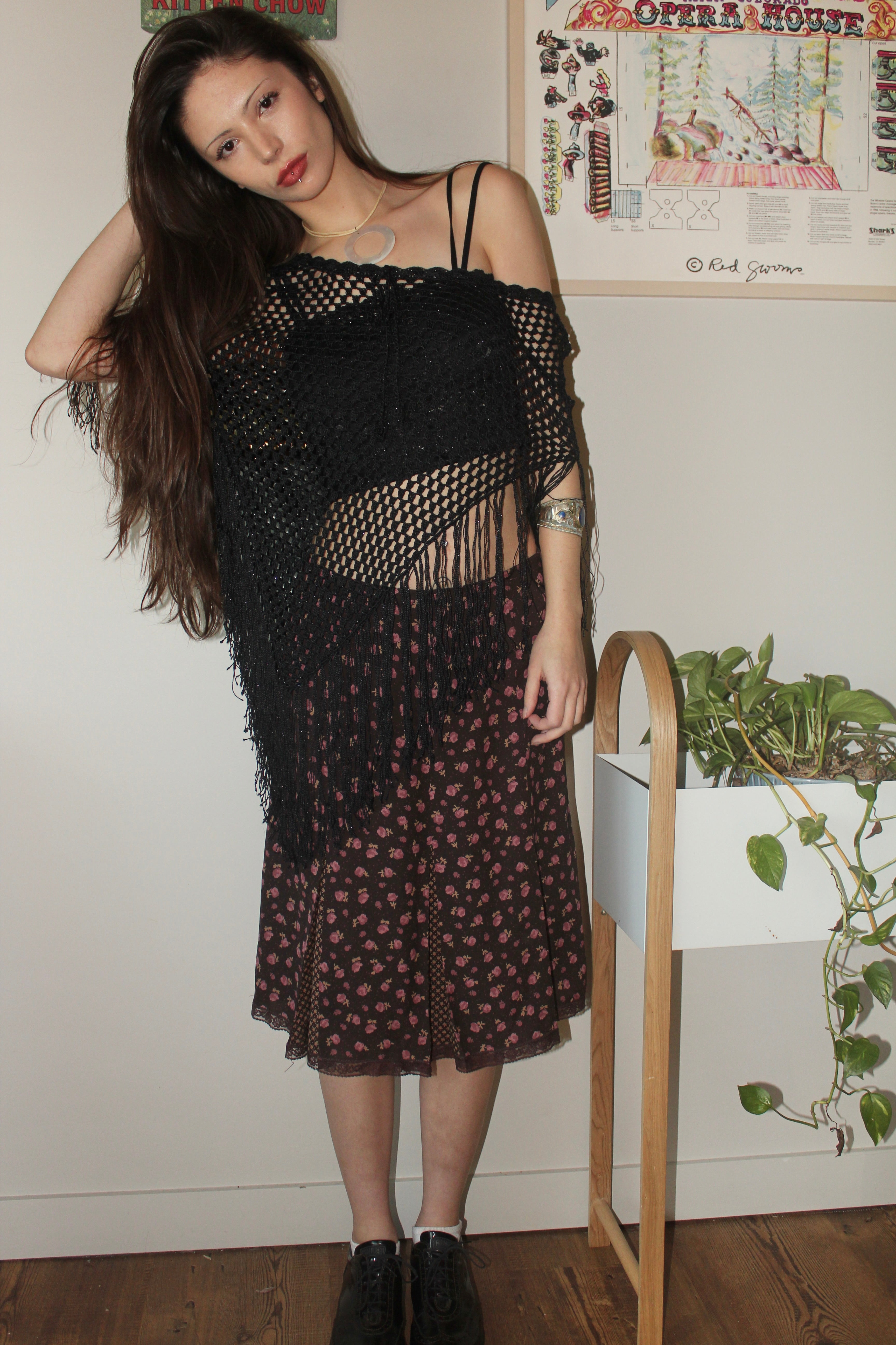 Vintage 90s Tassel Mesh Poncho (One Size)