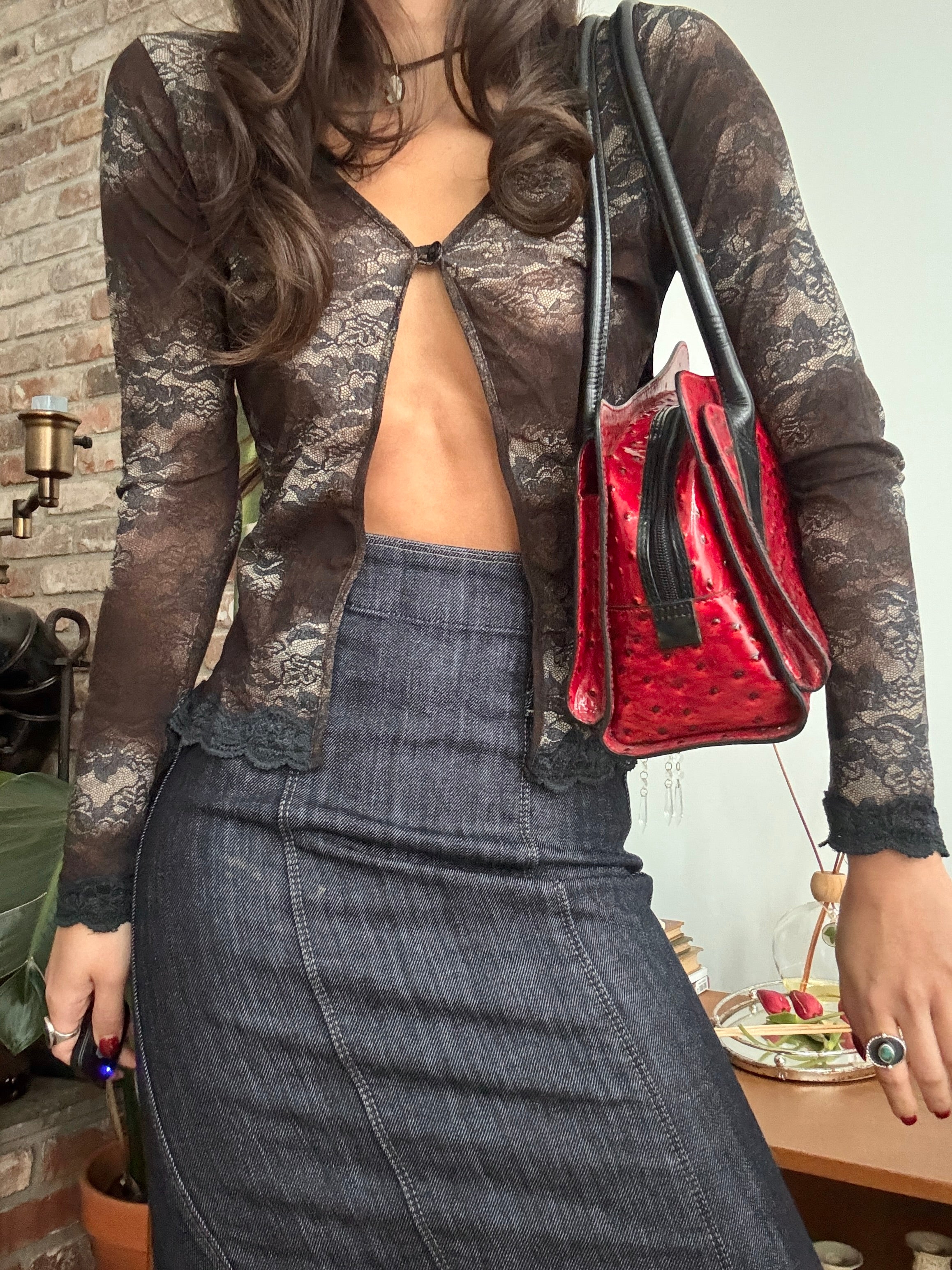 Vintage 90s Cherry Patent Ostrich Bag