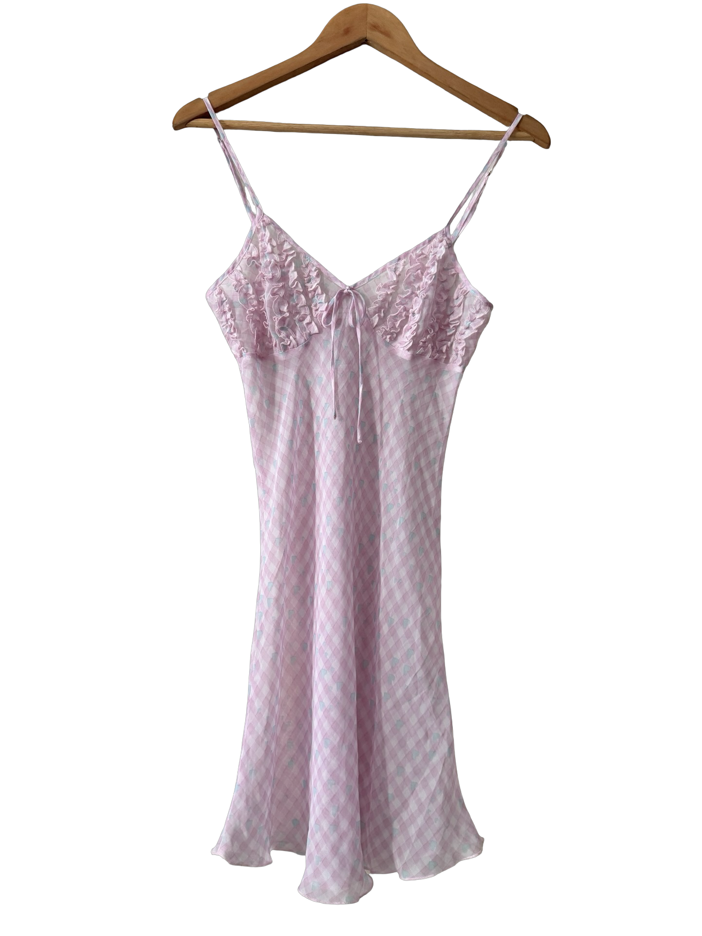 Vintage Y2K French Pink Sugar Gingham Slip Mini Dress (S)