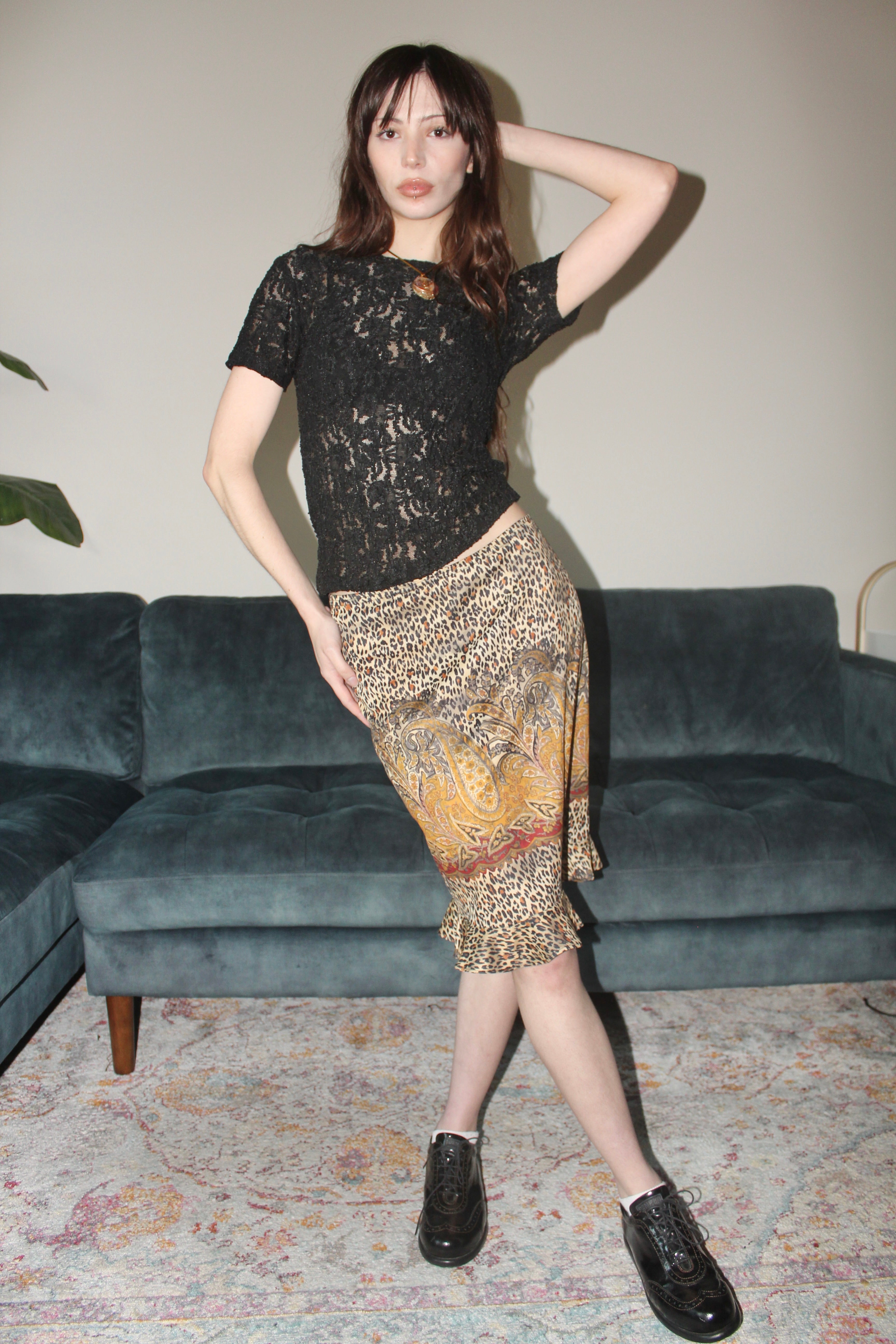 Vintage 90s Mixed Patterned Midi Skirt (S)